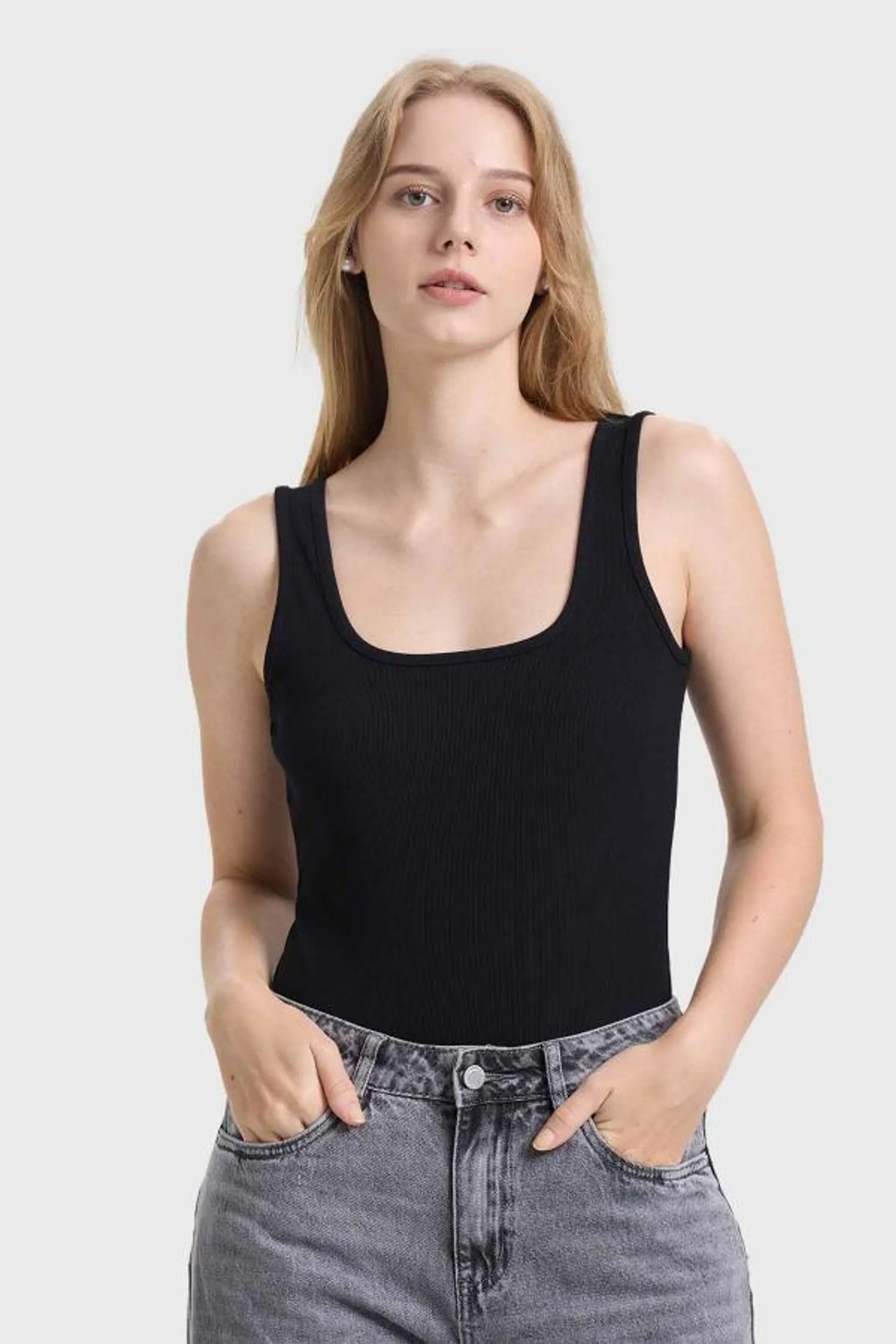 Polera mujer body liso negro