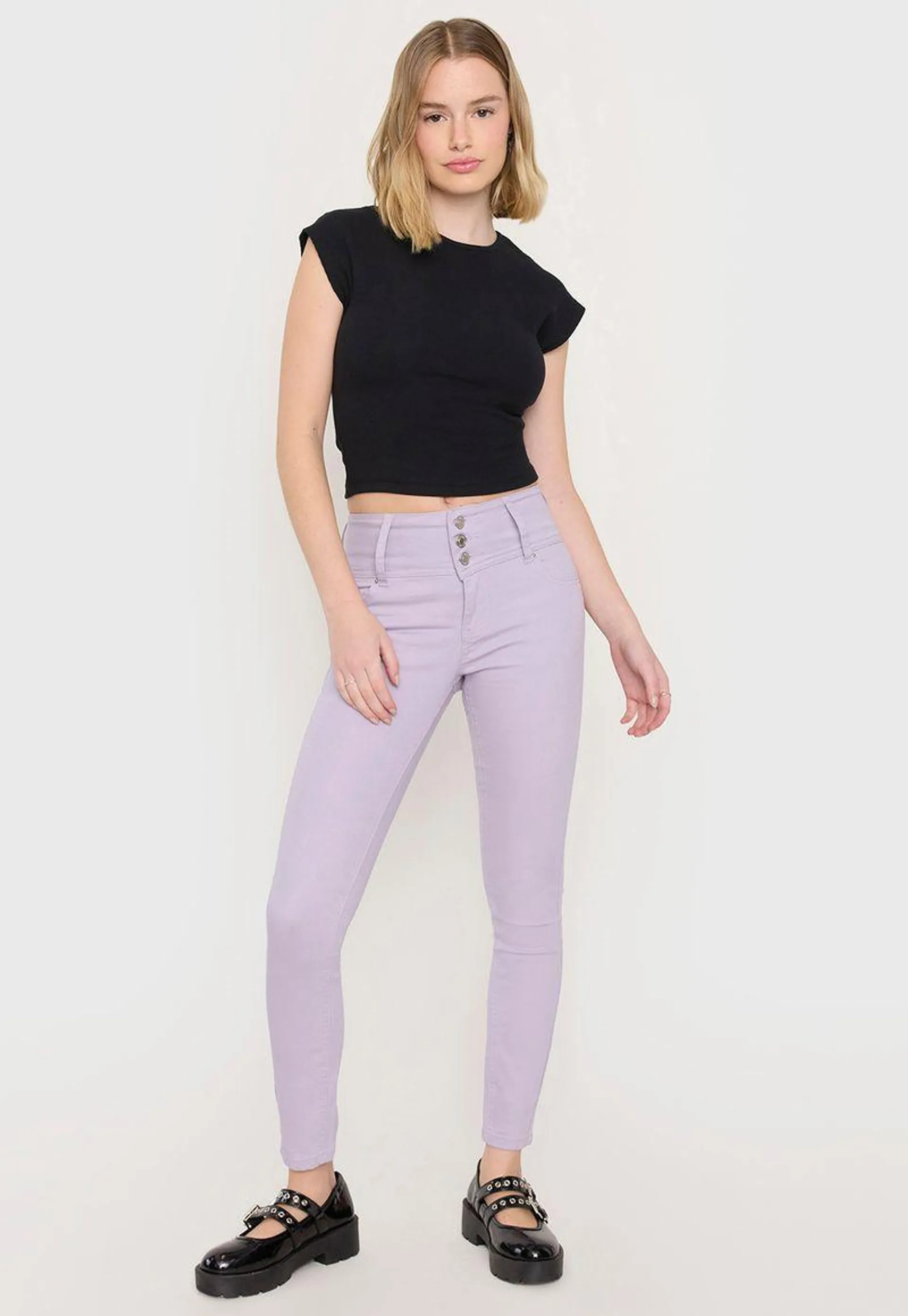 Jeans Mujer 3 Botones Color Malva