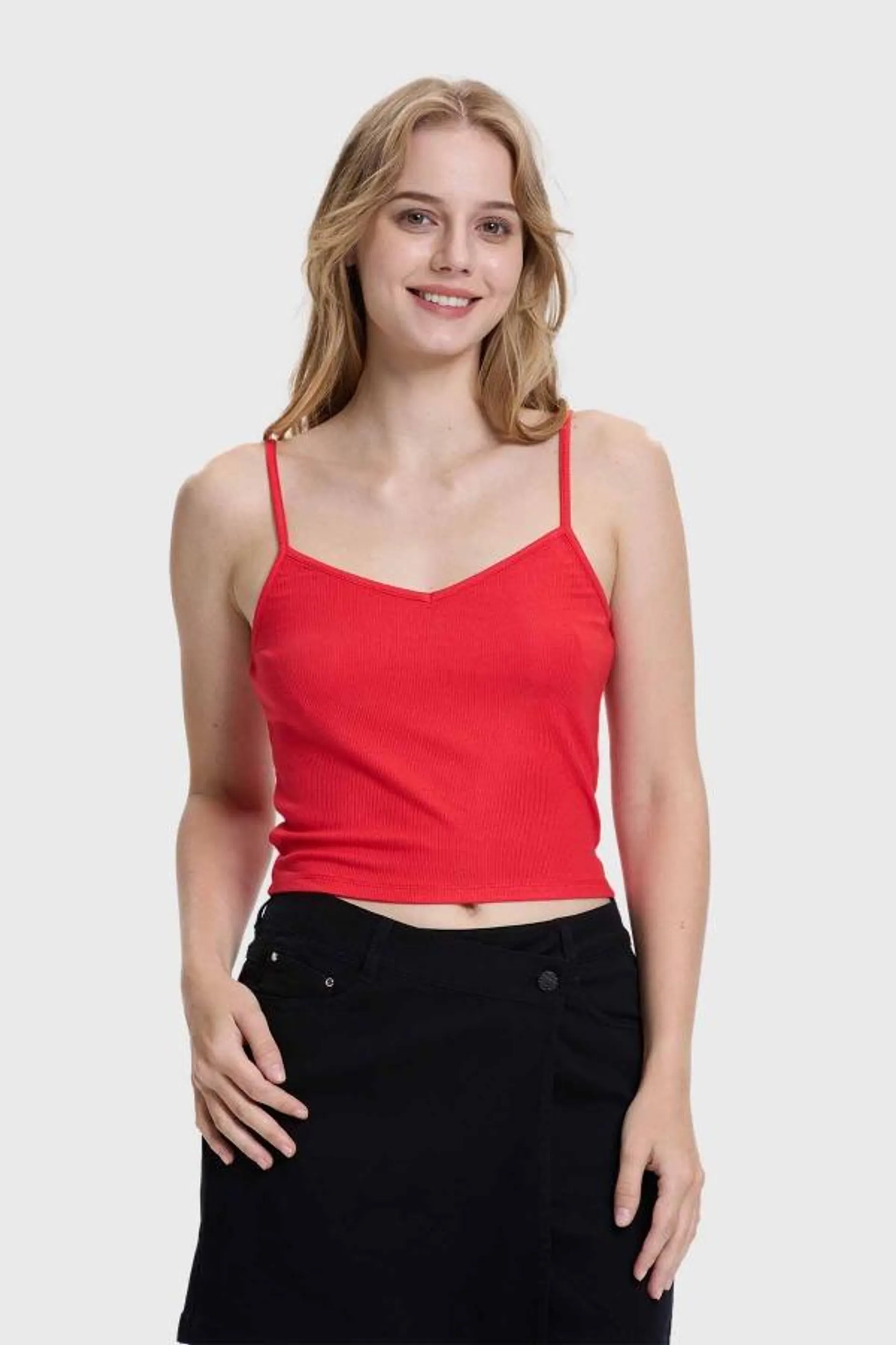 Polera peto mujer pabilo crop rojo