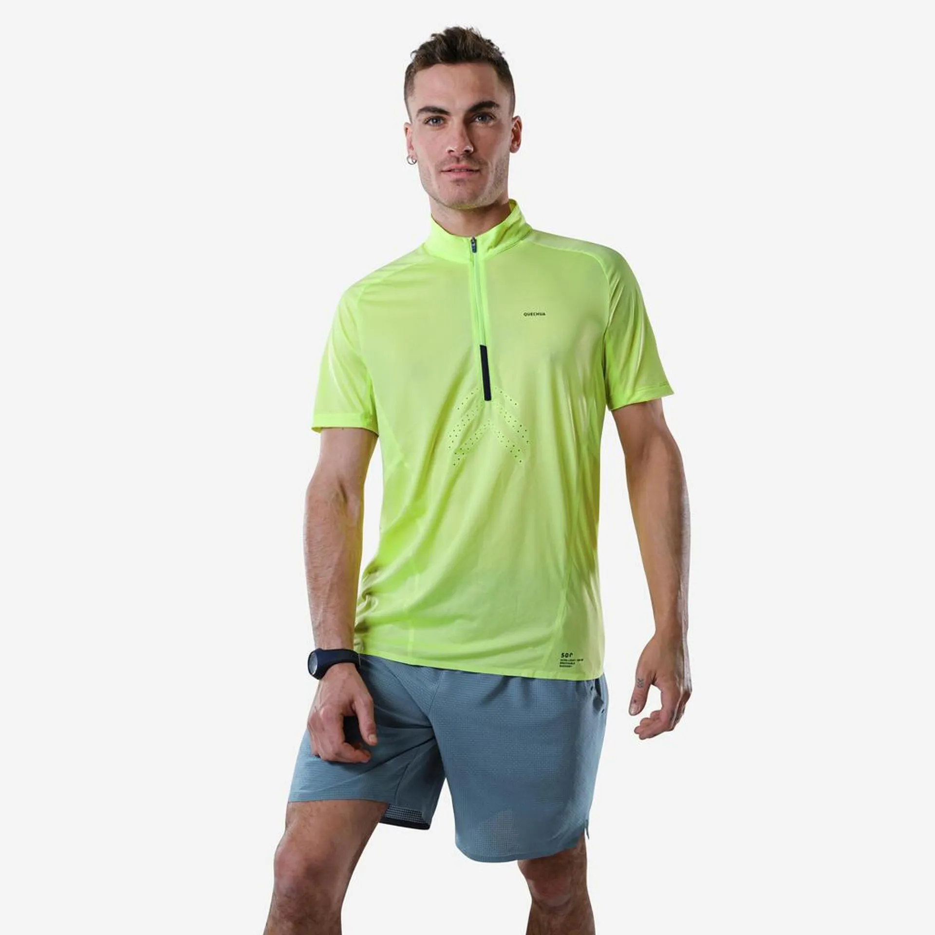 POLERA SENDERISMO RÁPIDO HOMBRE FH500 VERDE