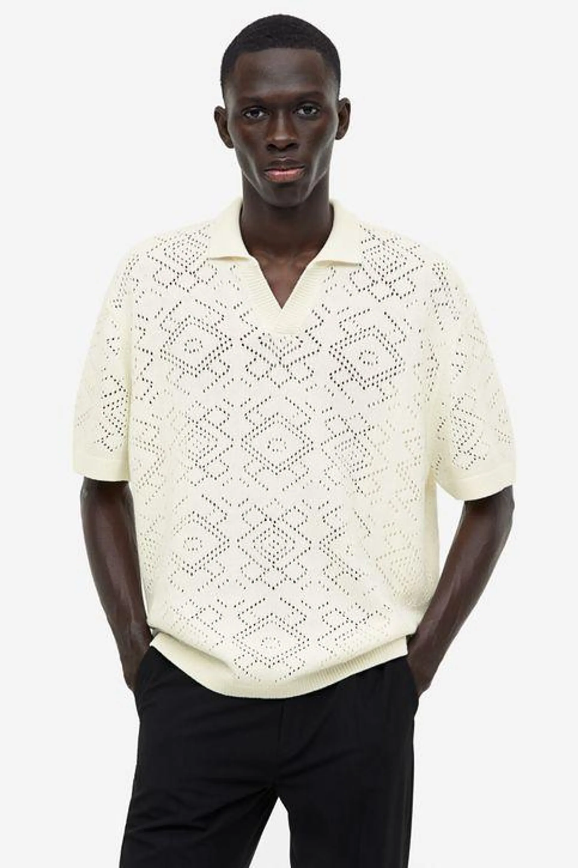 Polera polo efecto crochet Relaxed Fit