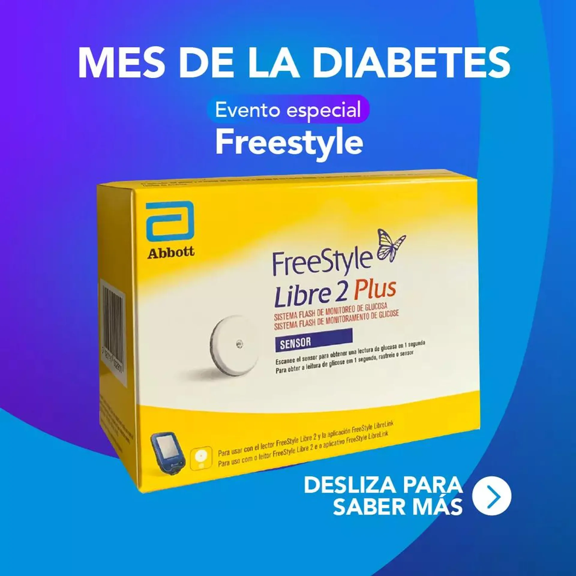 FreeStyle Libre 2 Plus Sensor Monitoreo Continuo de Glucosa