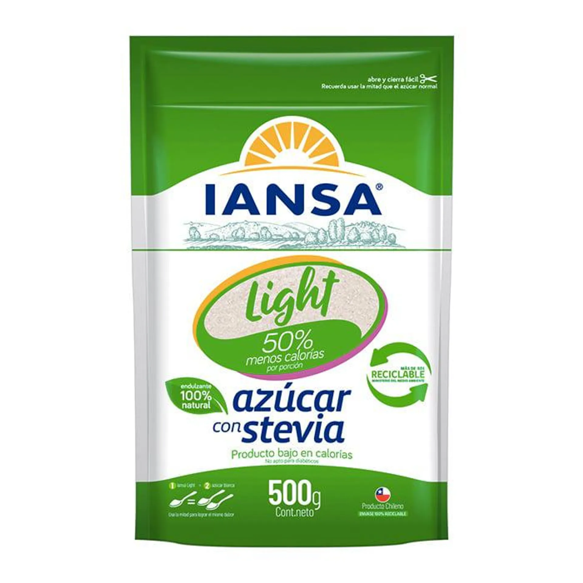 Azúcar Iansa Light con Stevia 500 gr