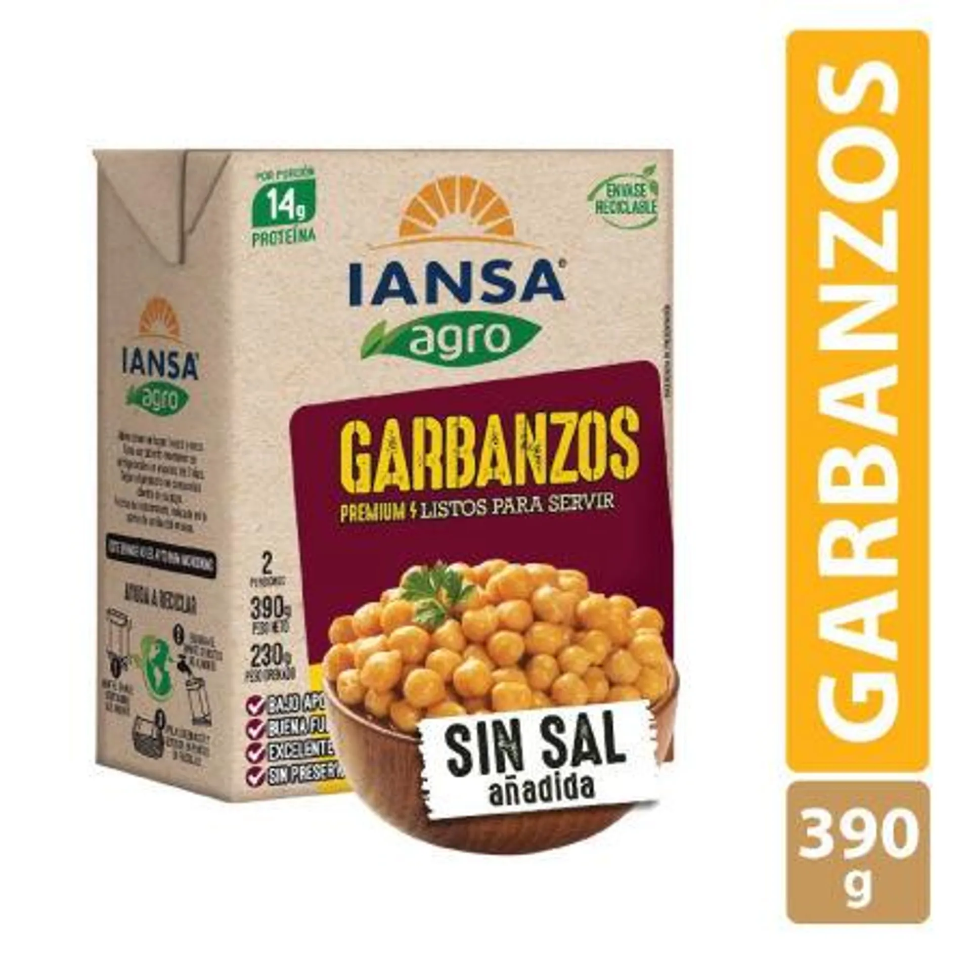 Iansa Agro - Garbanzos Listos, Drenado 230 g - Neto 390 g