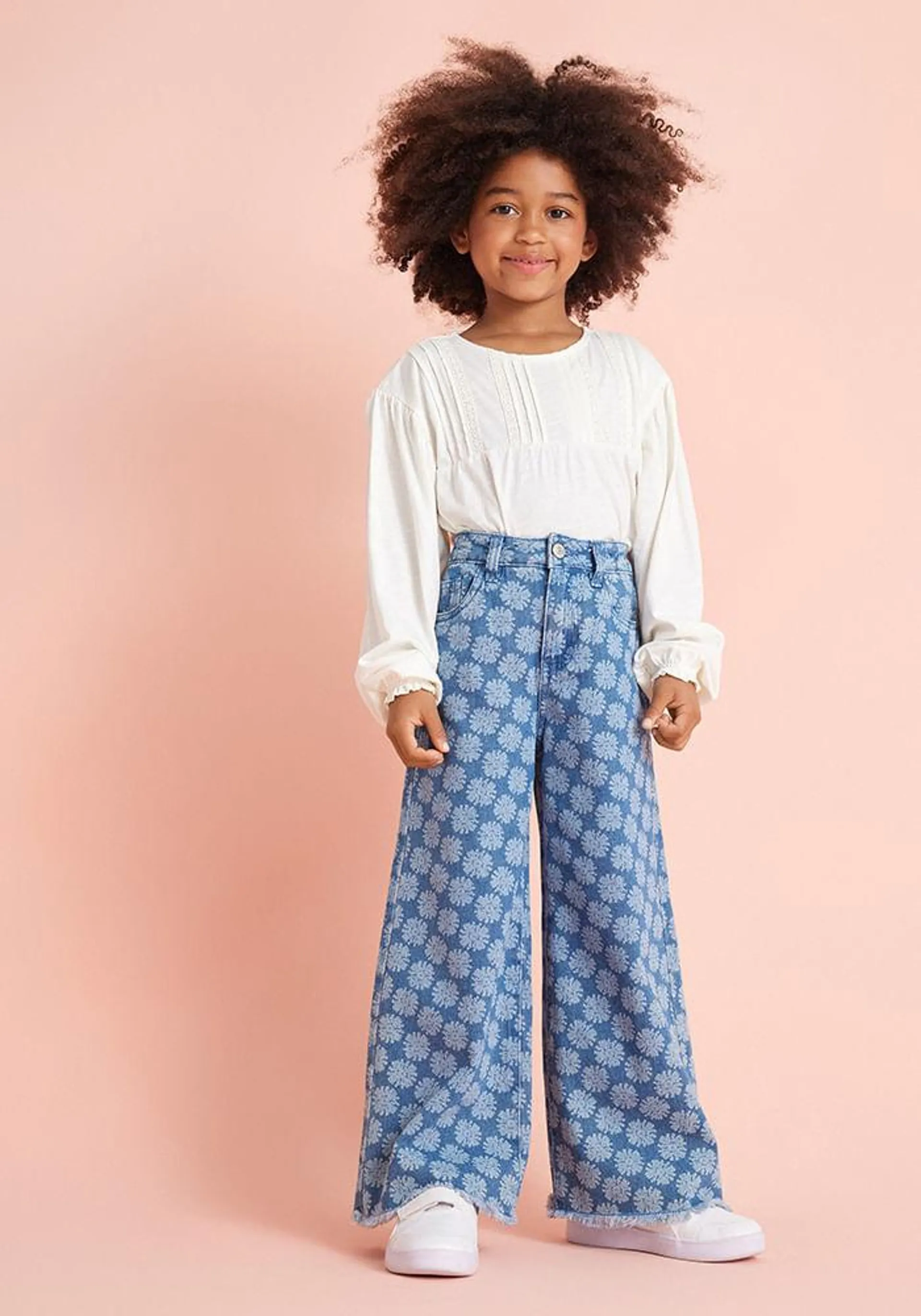 Jeans wide leg con estampado 10 Azul Medio