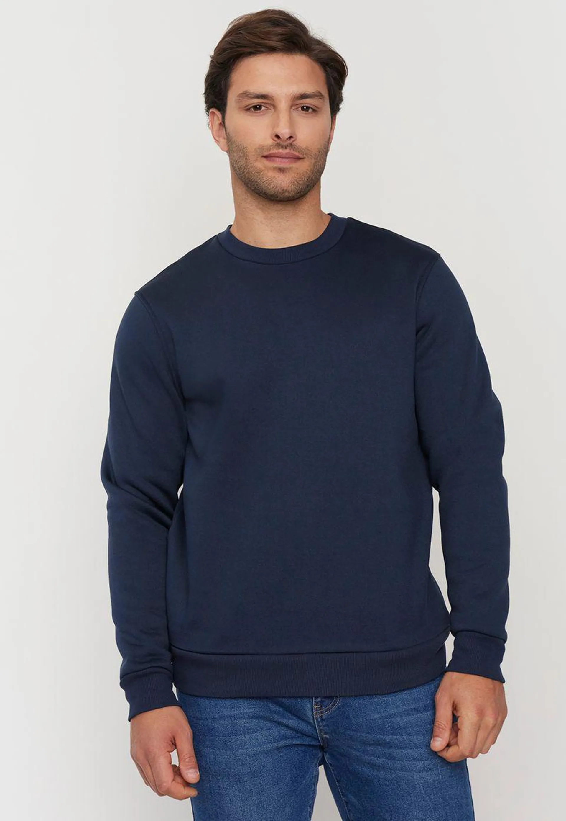 Polerón Hombre Básico R-Neck Liso Navy