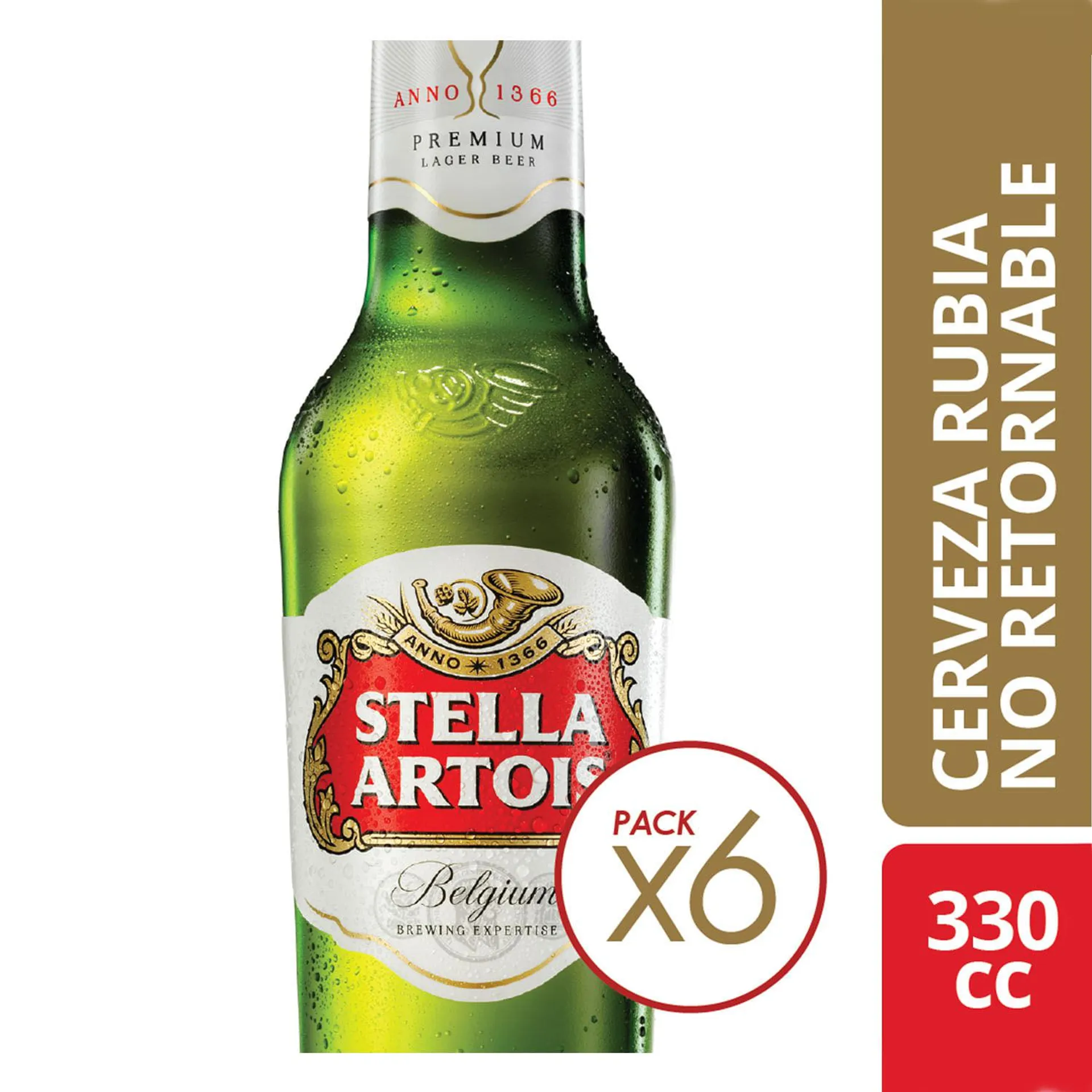 Pack 6 un. Cerveza Stella Artois botella 330 cc