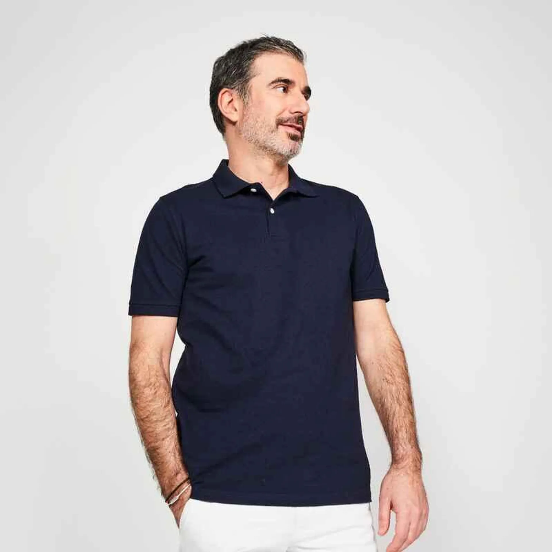 POLERA PIQUÉ DE GOLF MANGA CORTA HOMBRE MW500 AZUL MARINO