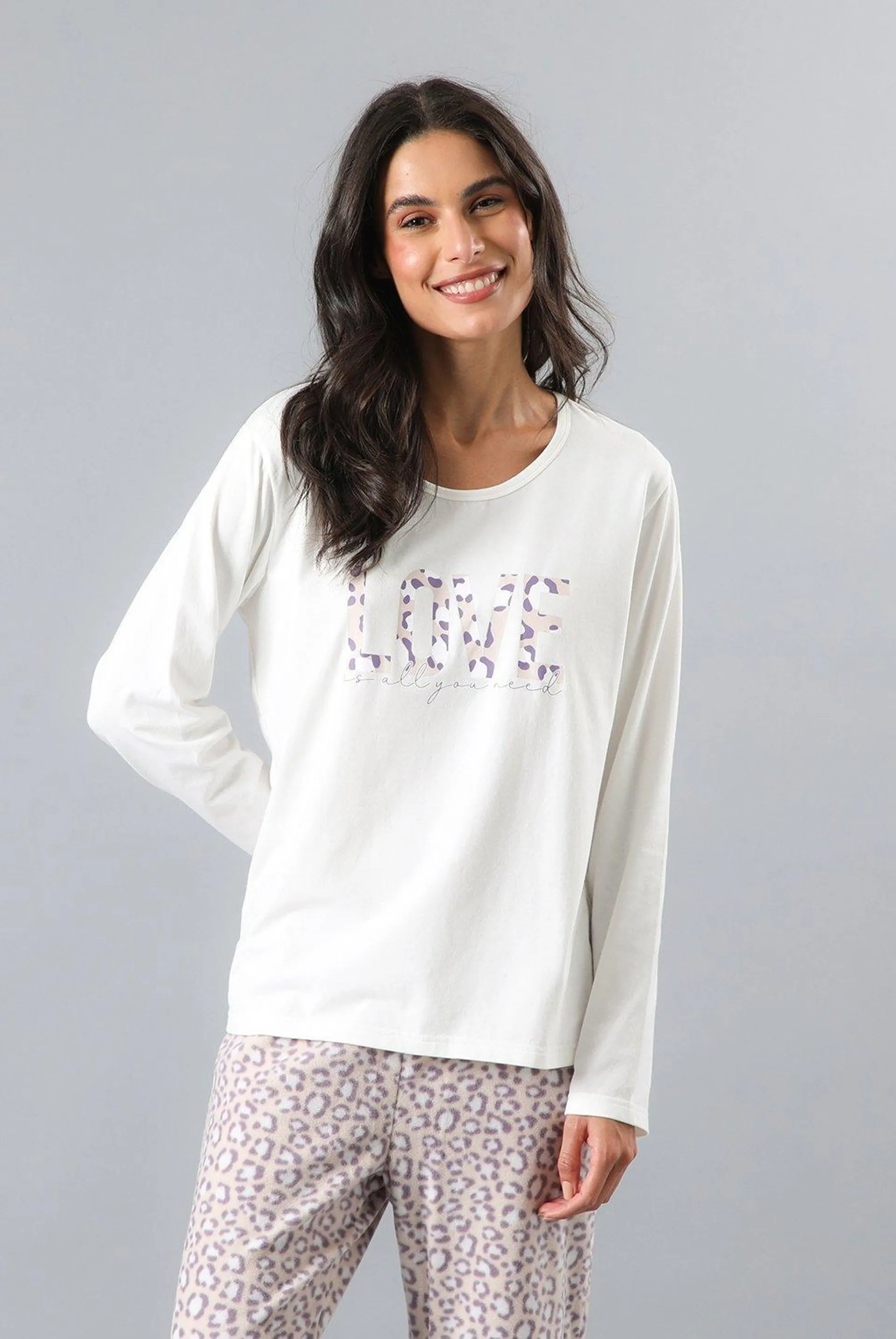 Pijama Manga Larga Micropolar Mujer Flores