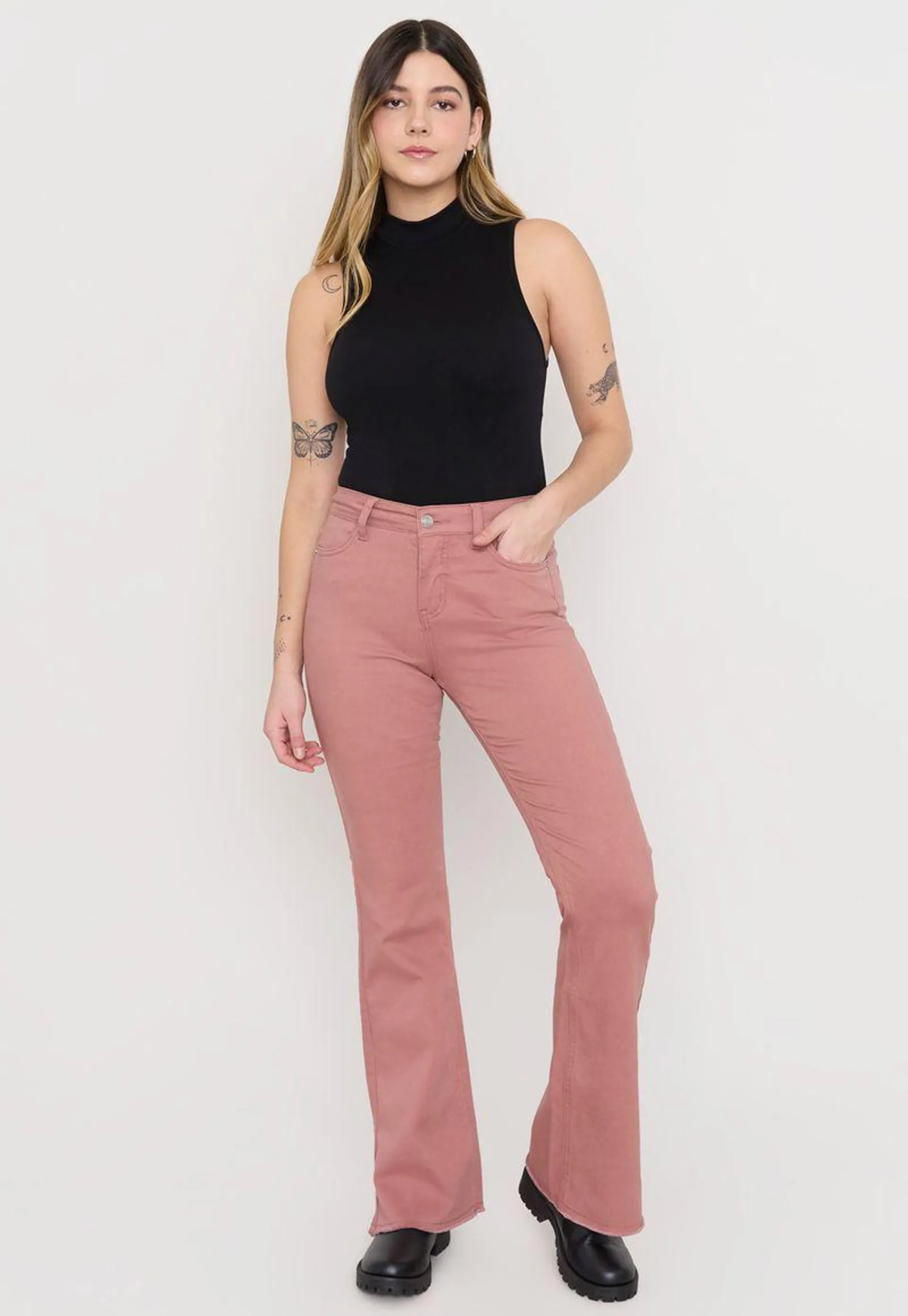 Jeans Mujer Flare Color Terracota