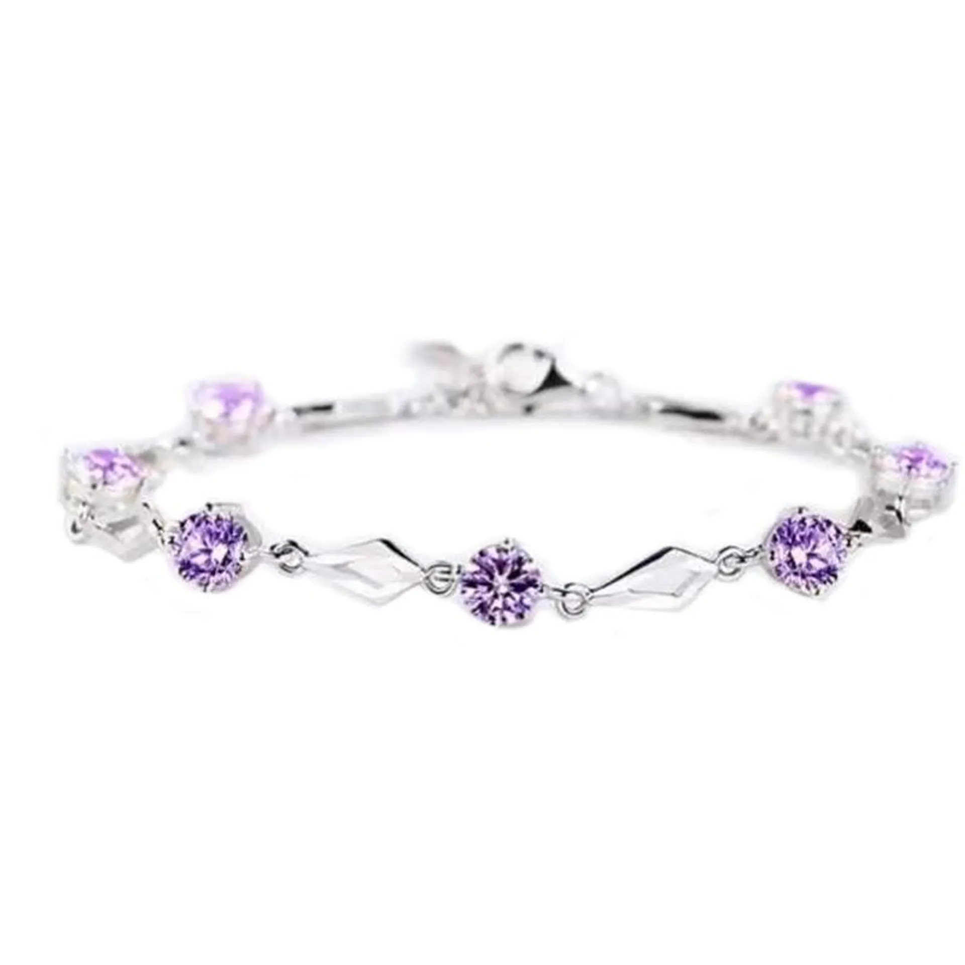 Pulsera De Plata Fina 925 Amatista Lila Púrpura