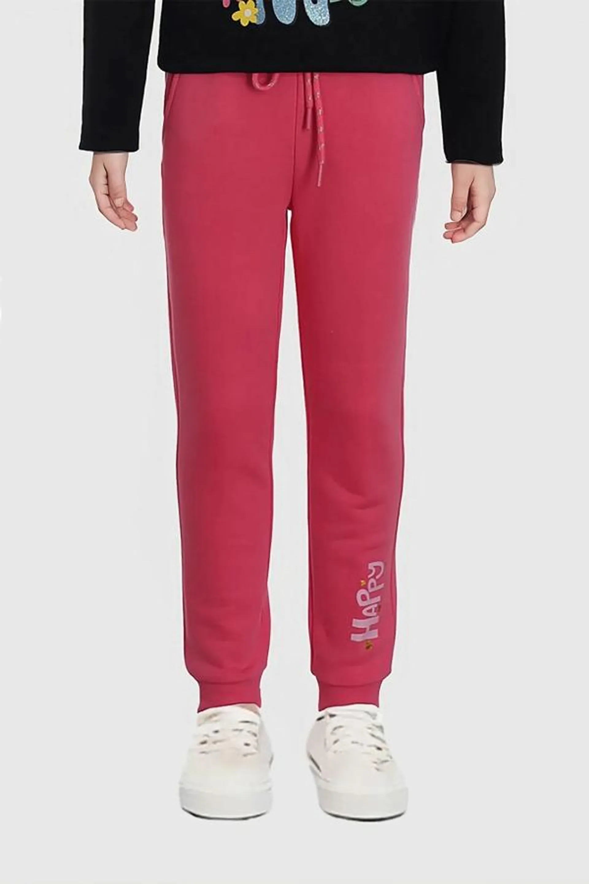 PantalÓn buzo niÑa jogger con texto fucsia