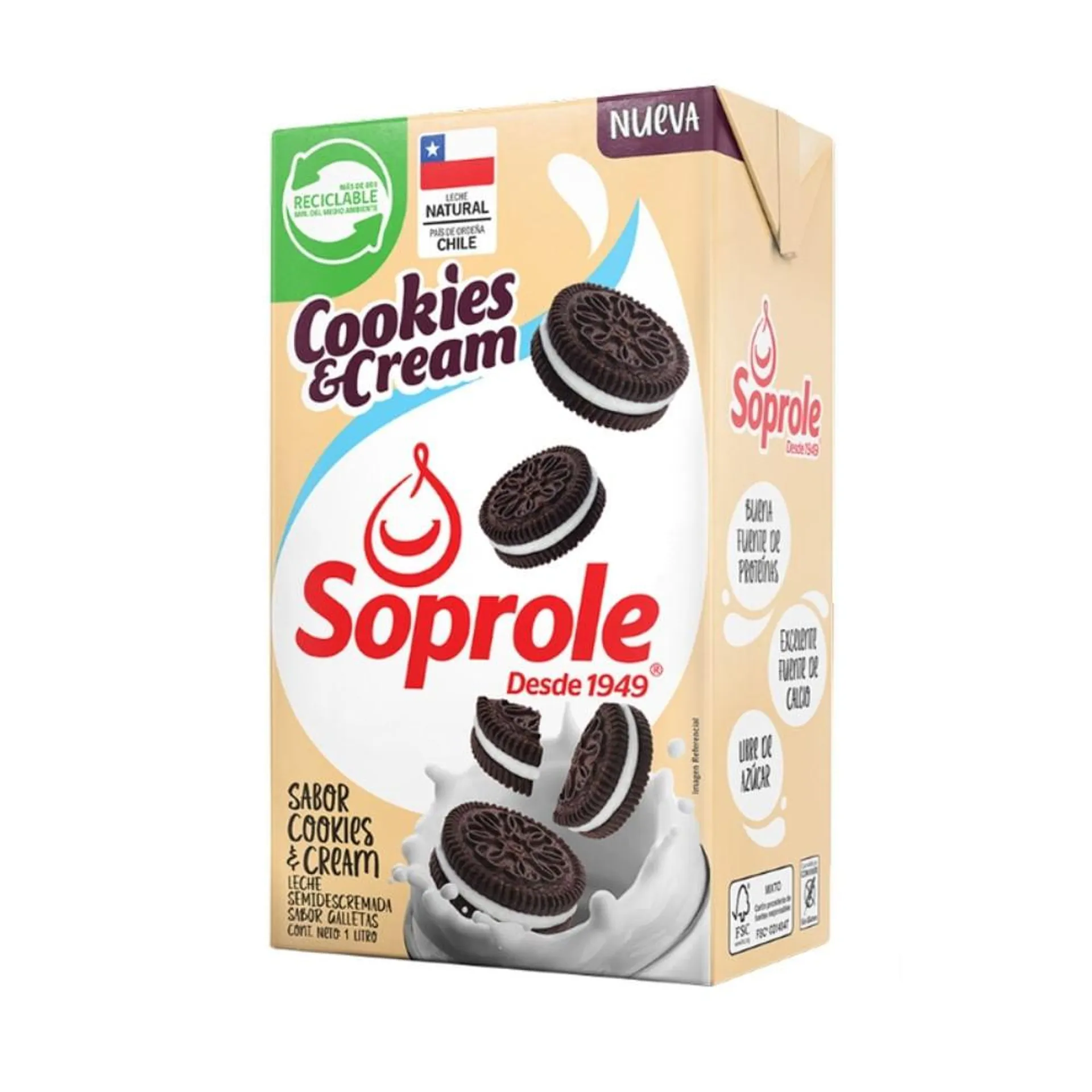 Leche semidescremada Soprole sabor cookies&cream 1 L