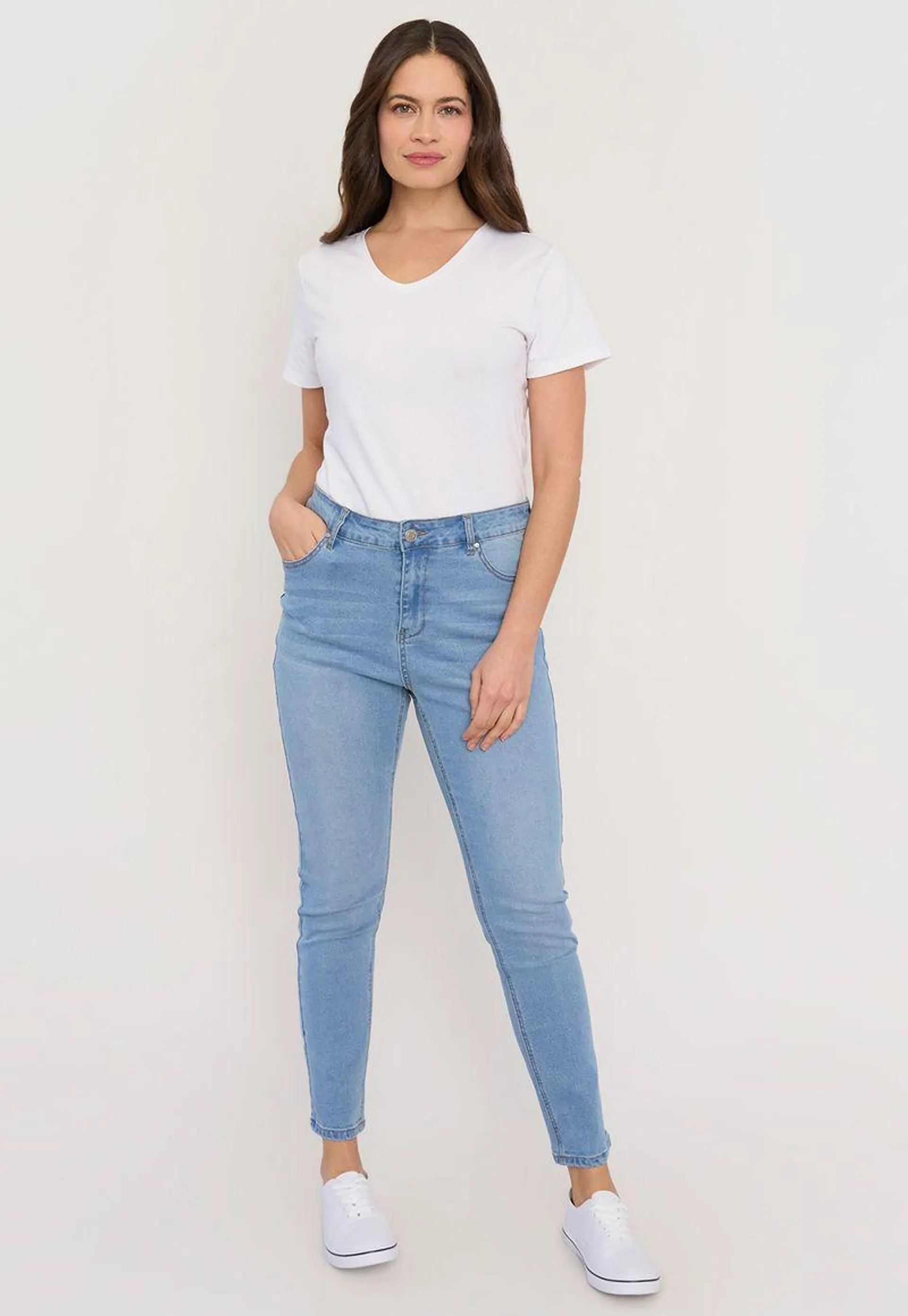 Jeans Mujer Skinny Azul Claro 1 Botón