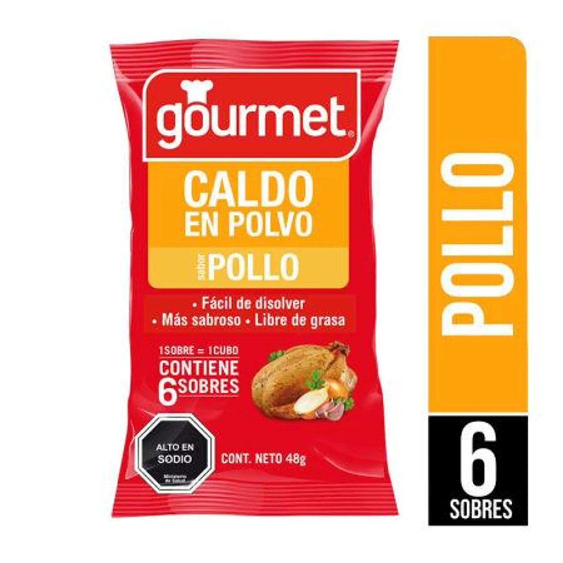 Gourmet - Caldo en Polvo Pollo 6 Sobres) Bolsa, 48 g