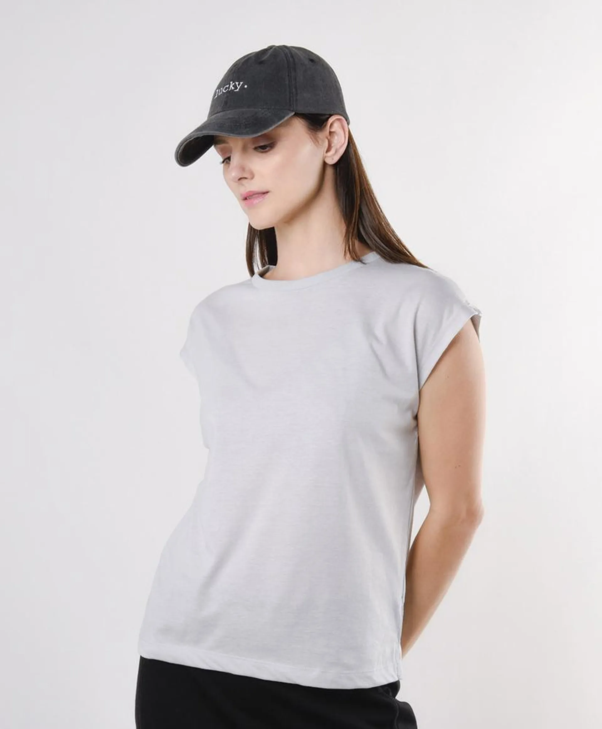 Polera mujer lisa básica gris cuadrada