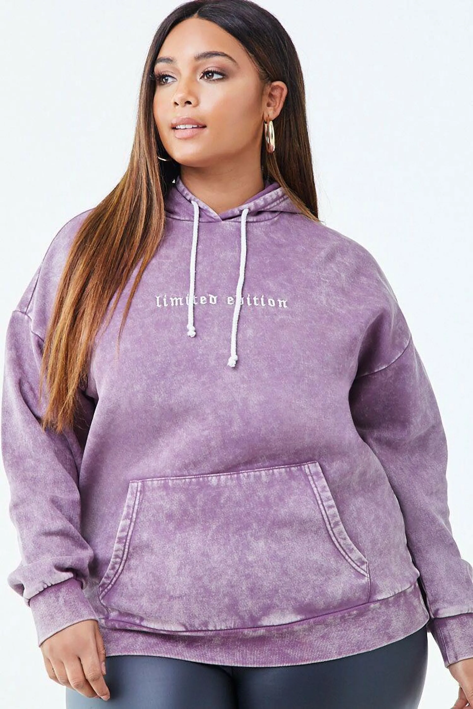Plus Size Limited Edition Graphic Hoodie Purple White