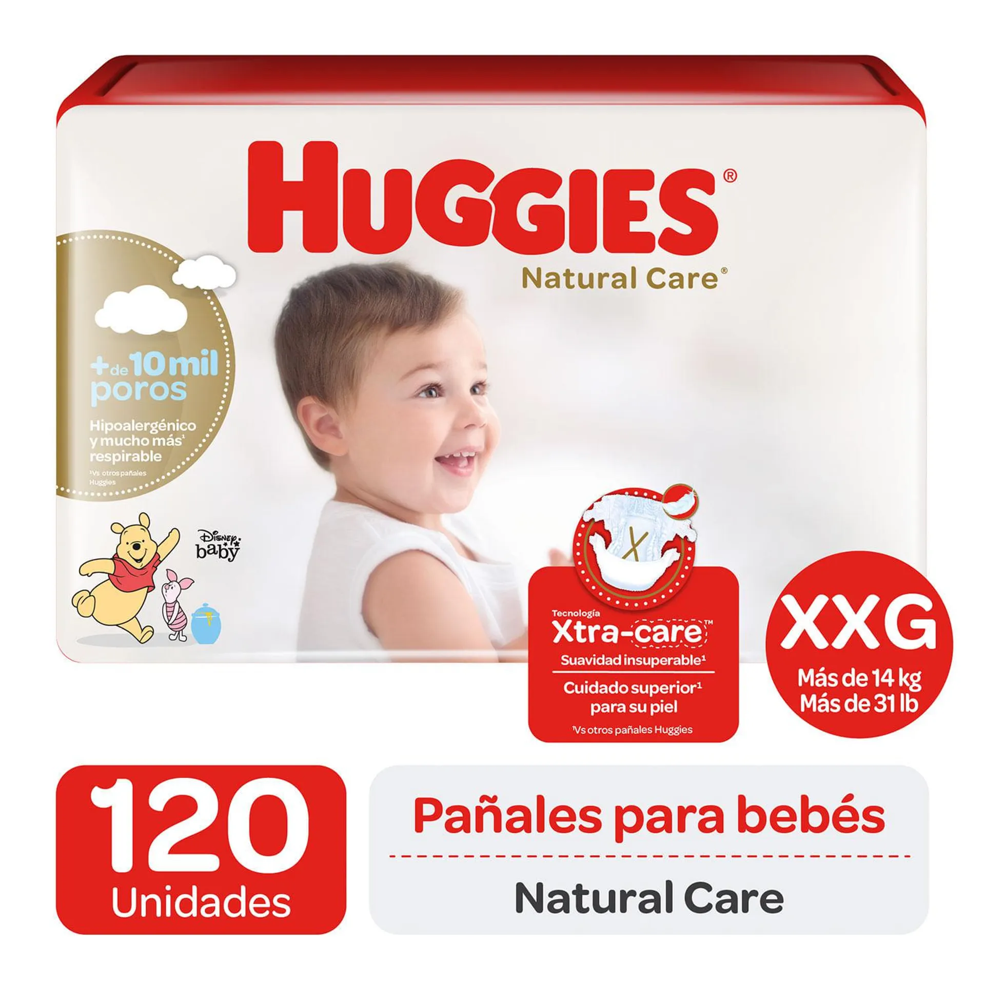 Pañales Huggies Natural Care XXG 120 un.