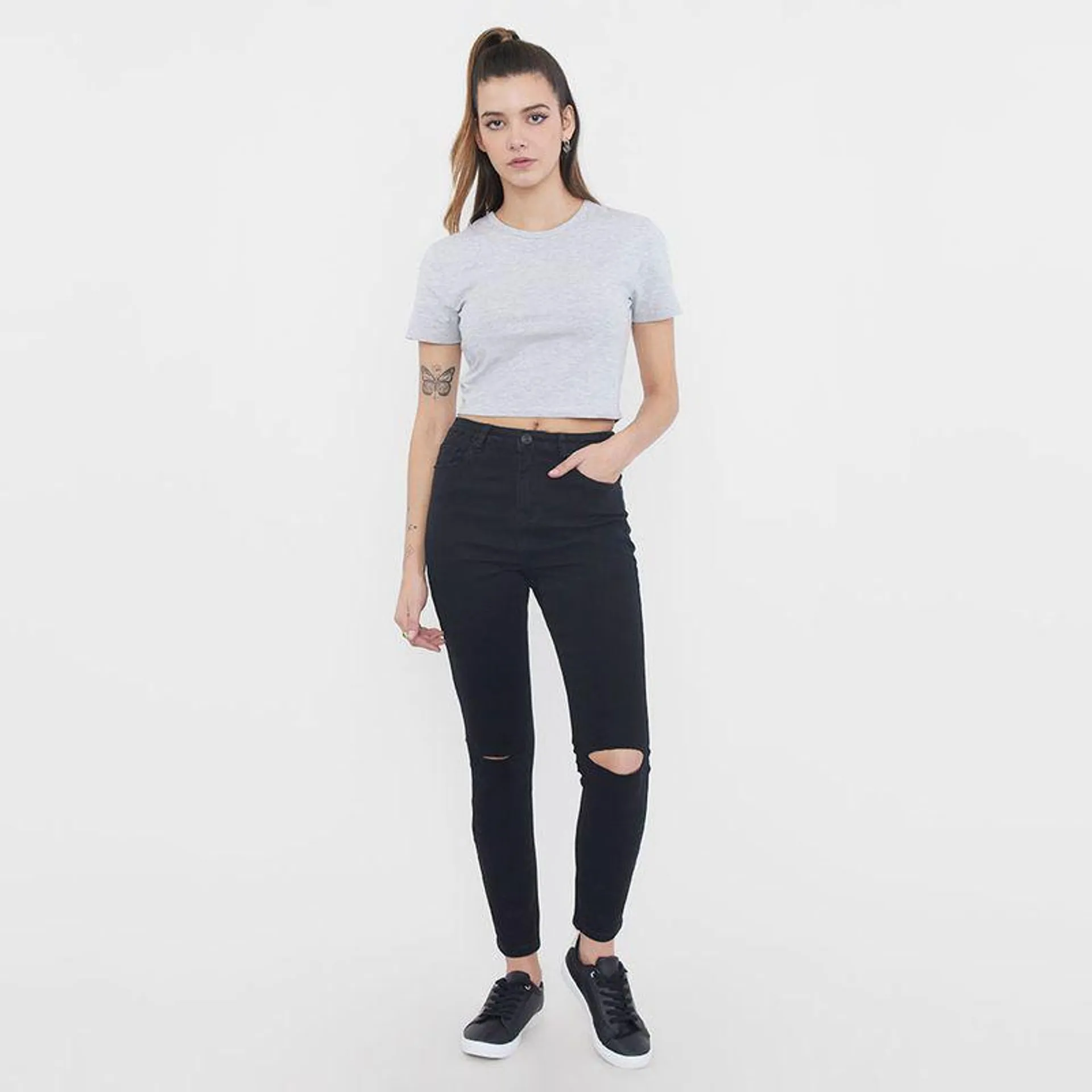 Jeans Mujer Skinny Negro Destroyed