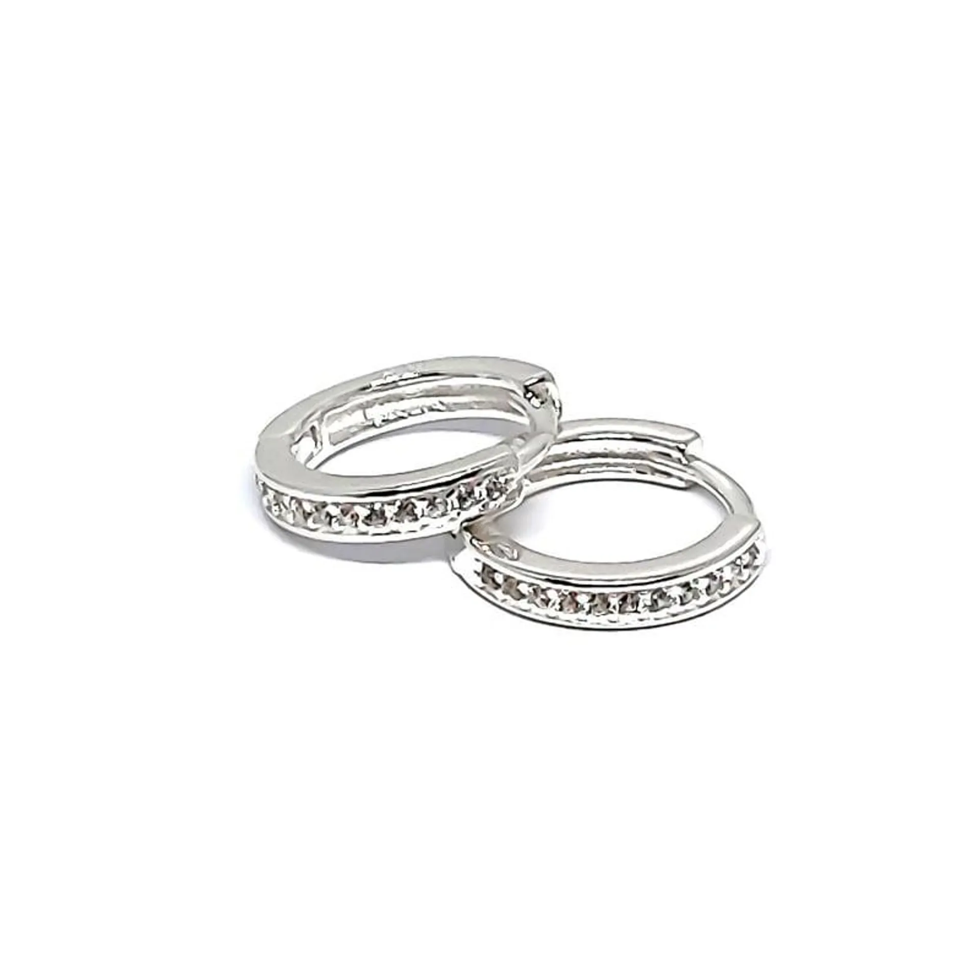 Aros Argollas Circón Blanco 13mm Plata Fina 925