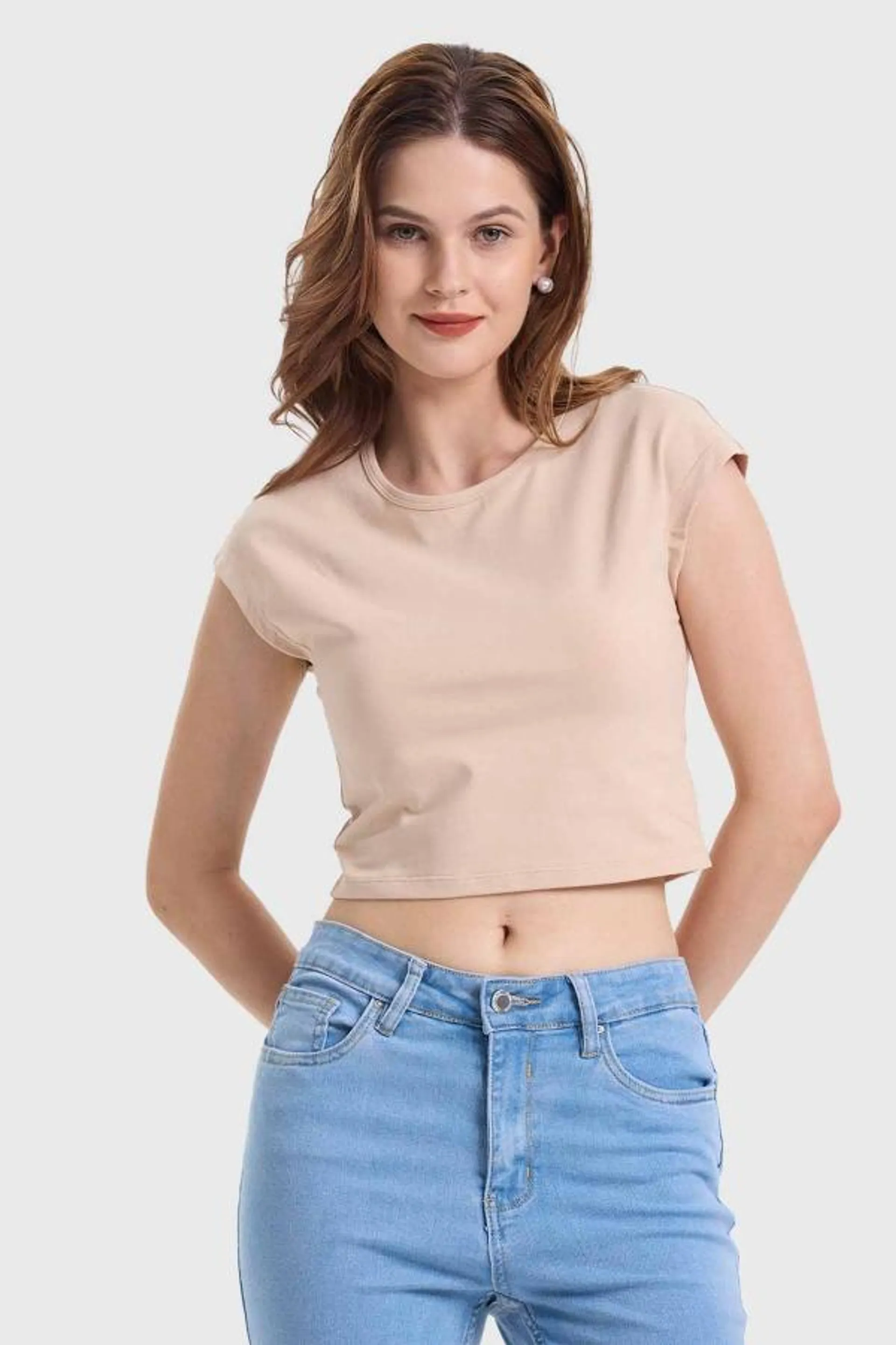 Polera mujer crop beige claro