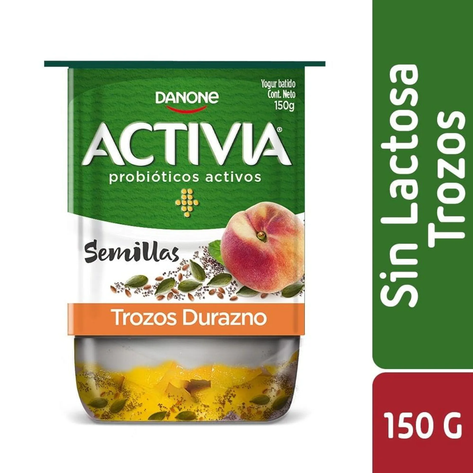 Yoghurt sin lactosa Activia semillas trozos durazno 150 g