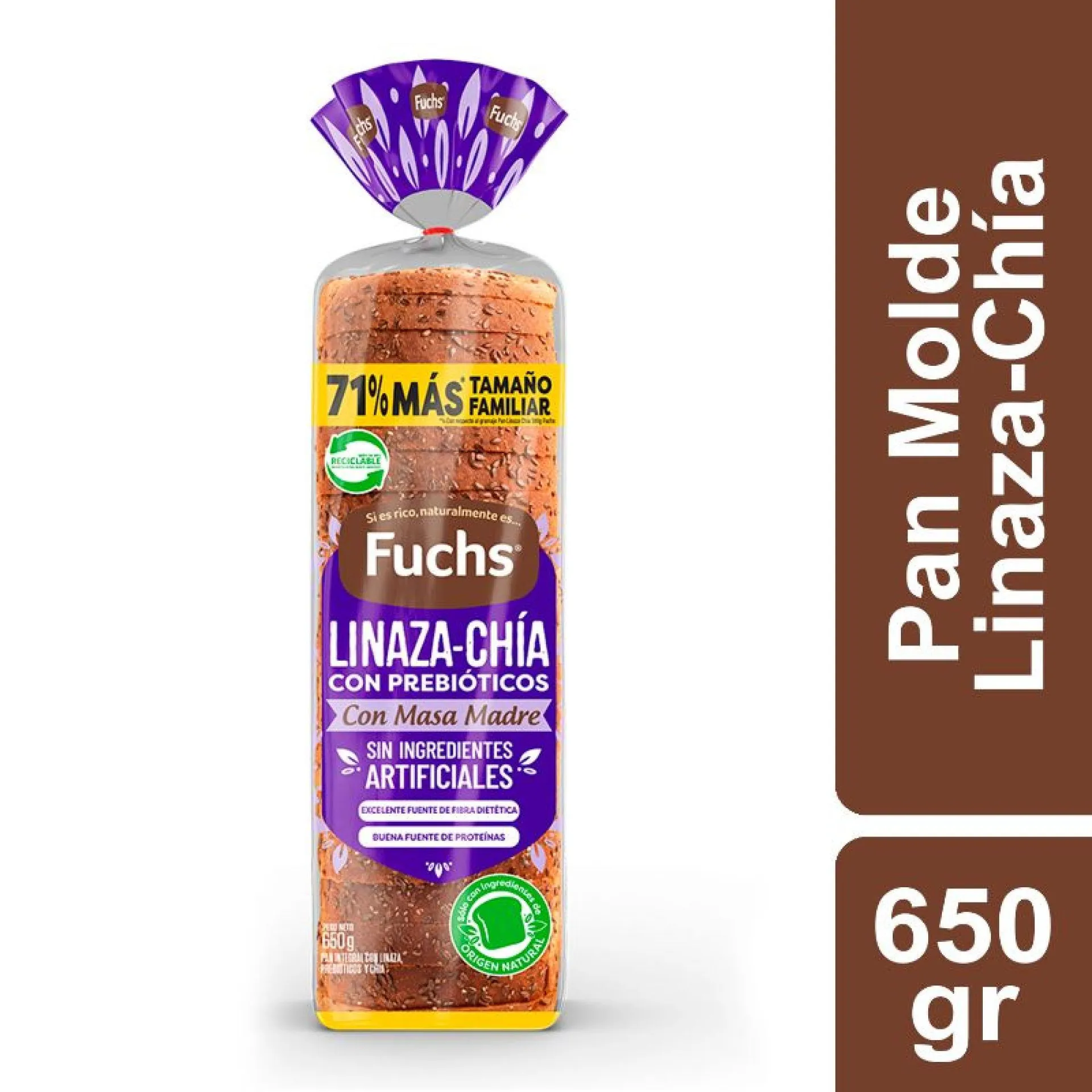 Pan De Molde Integral Linaza Chia, 650 g