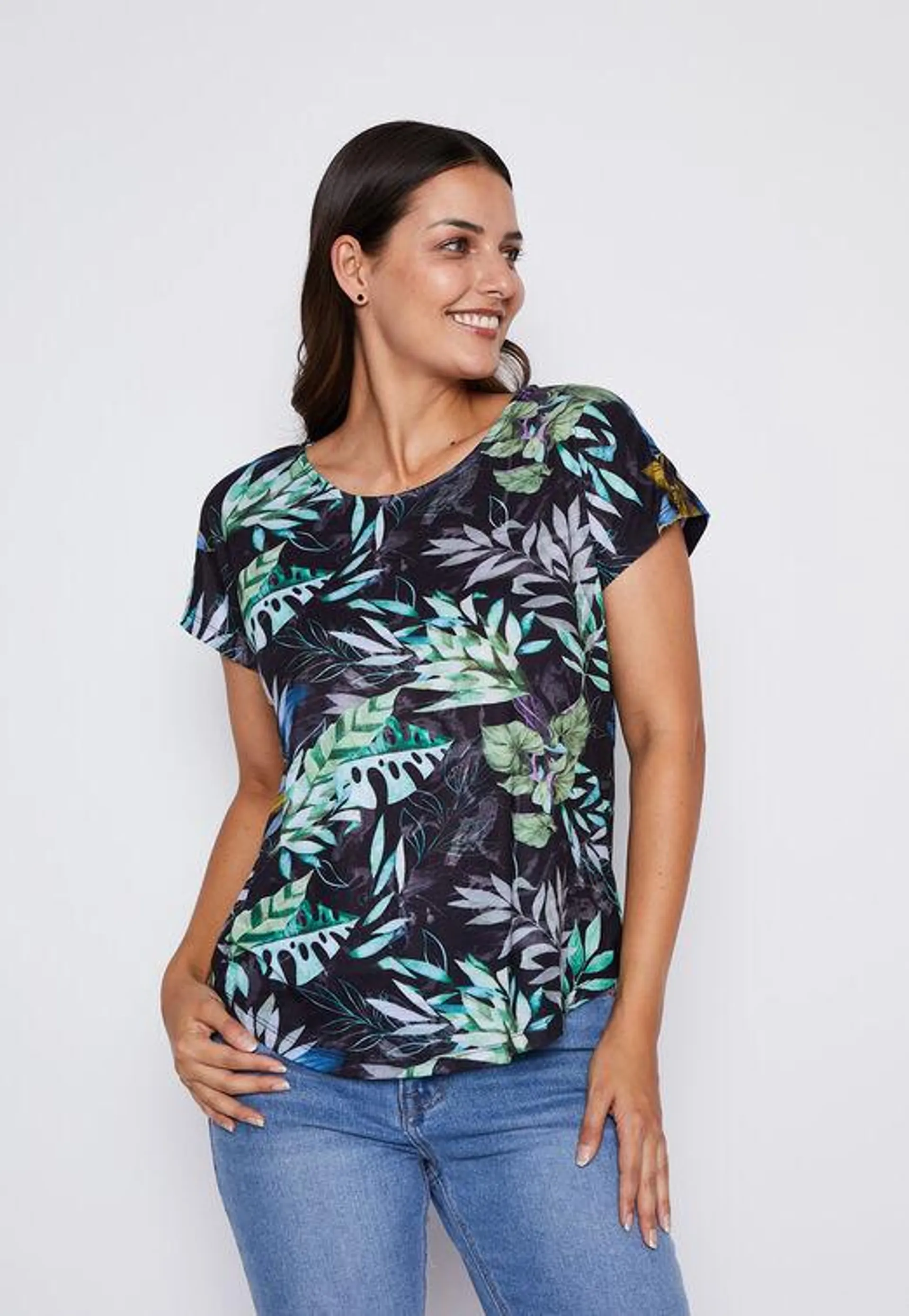 Polera Mujer Negro Flores Family Shop