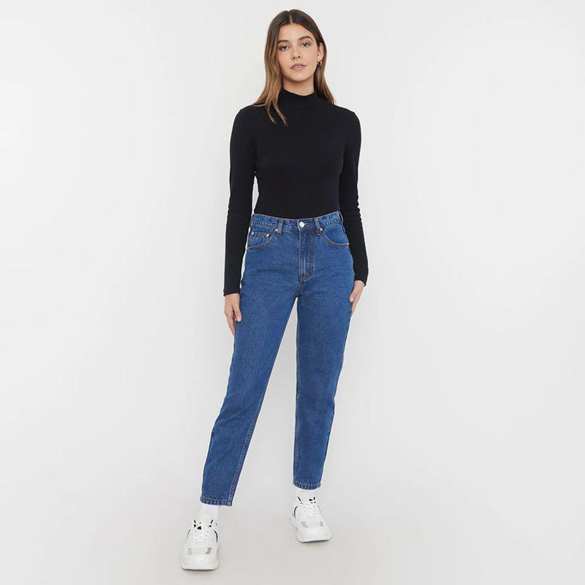Jeans Mujer Mom Azul Oscuro