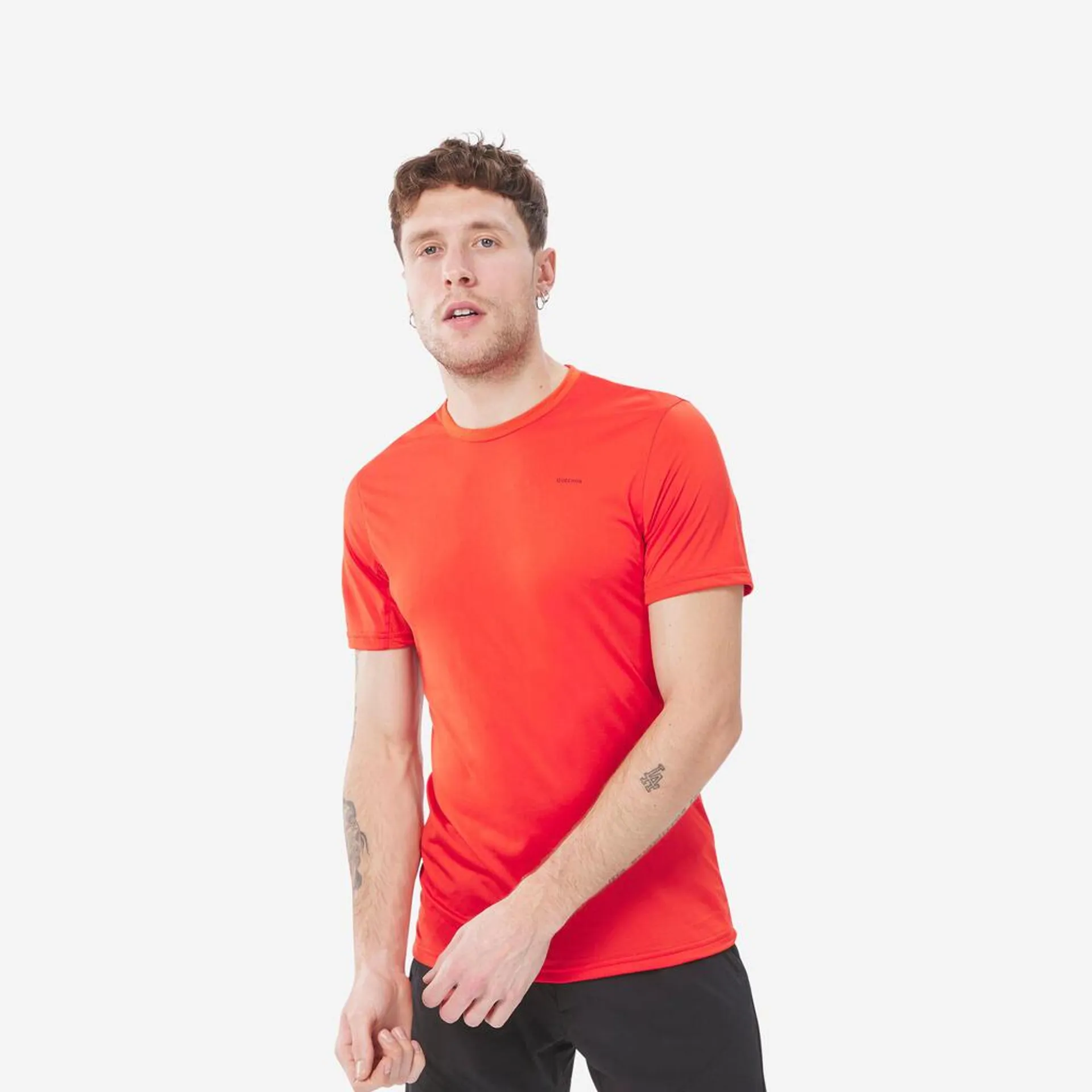 POLERA MANGA CORTA DE SENDERISMO MATERIAL SINTÉTICO -HOMBRE- MH100 ROJO