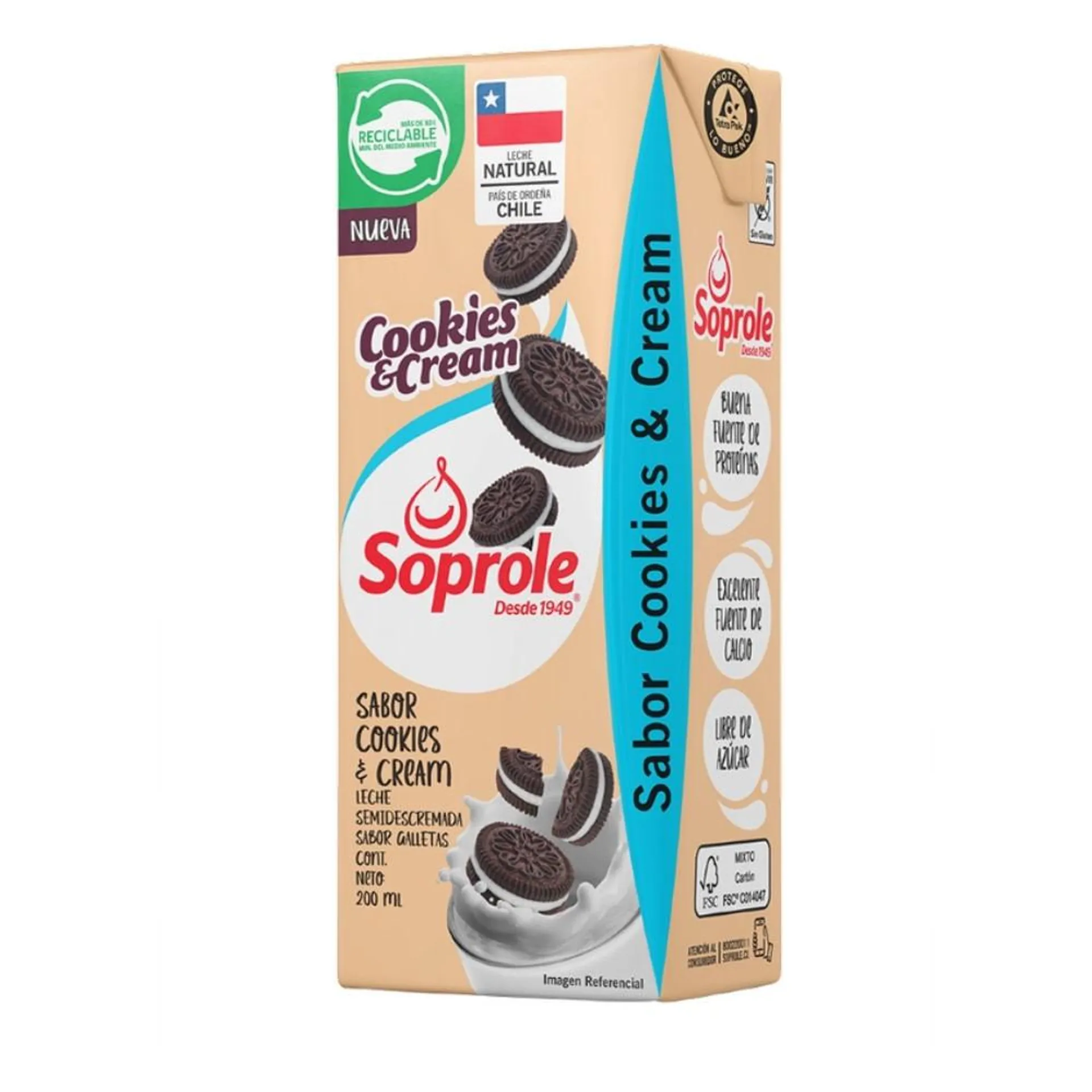 Leche semidescremada Soprole sabor cookies&cream 200 ml