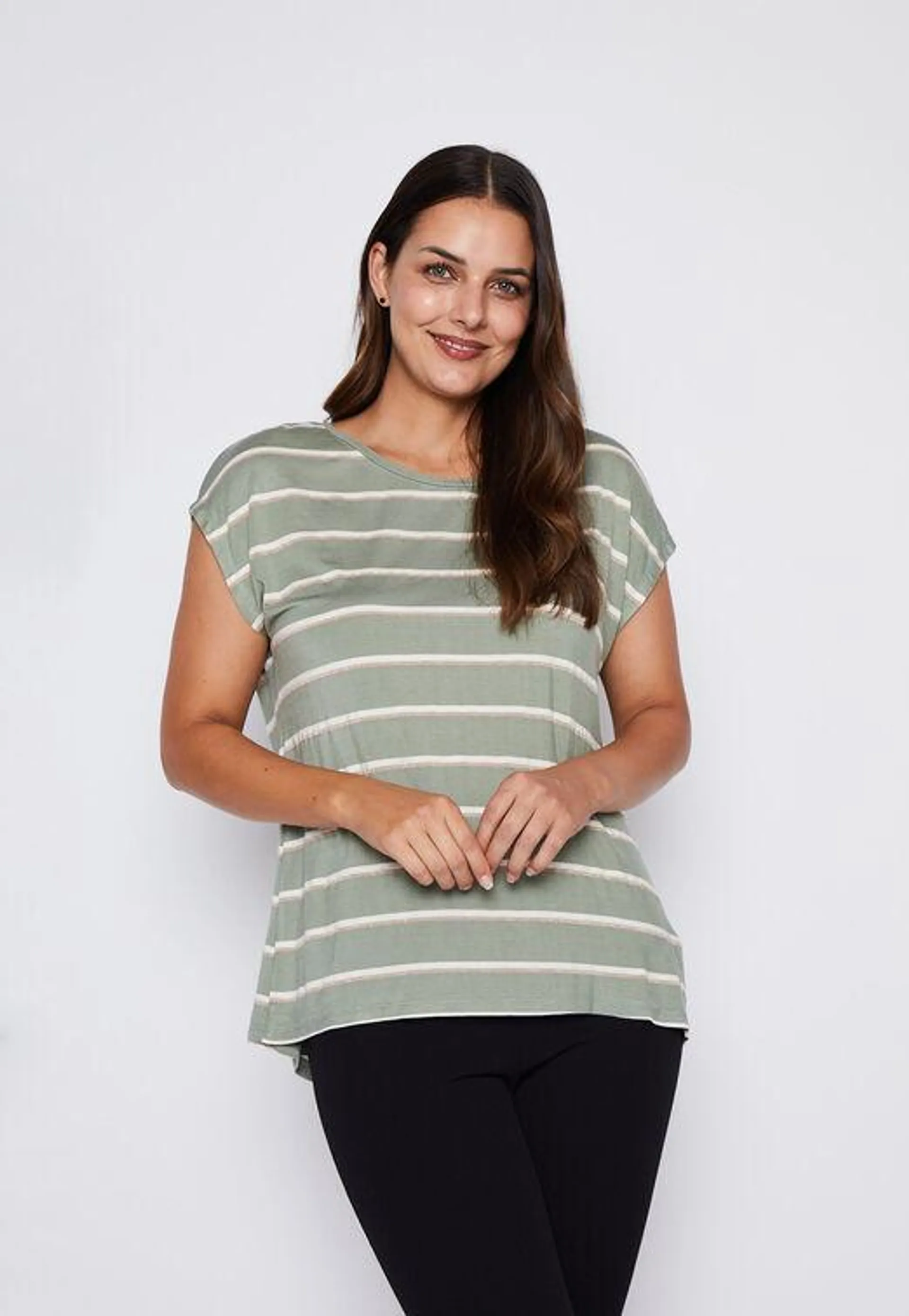 Polera Mujer Verde Rayada Family Shop