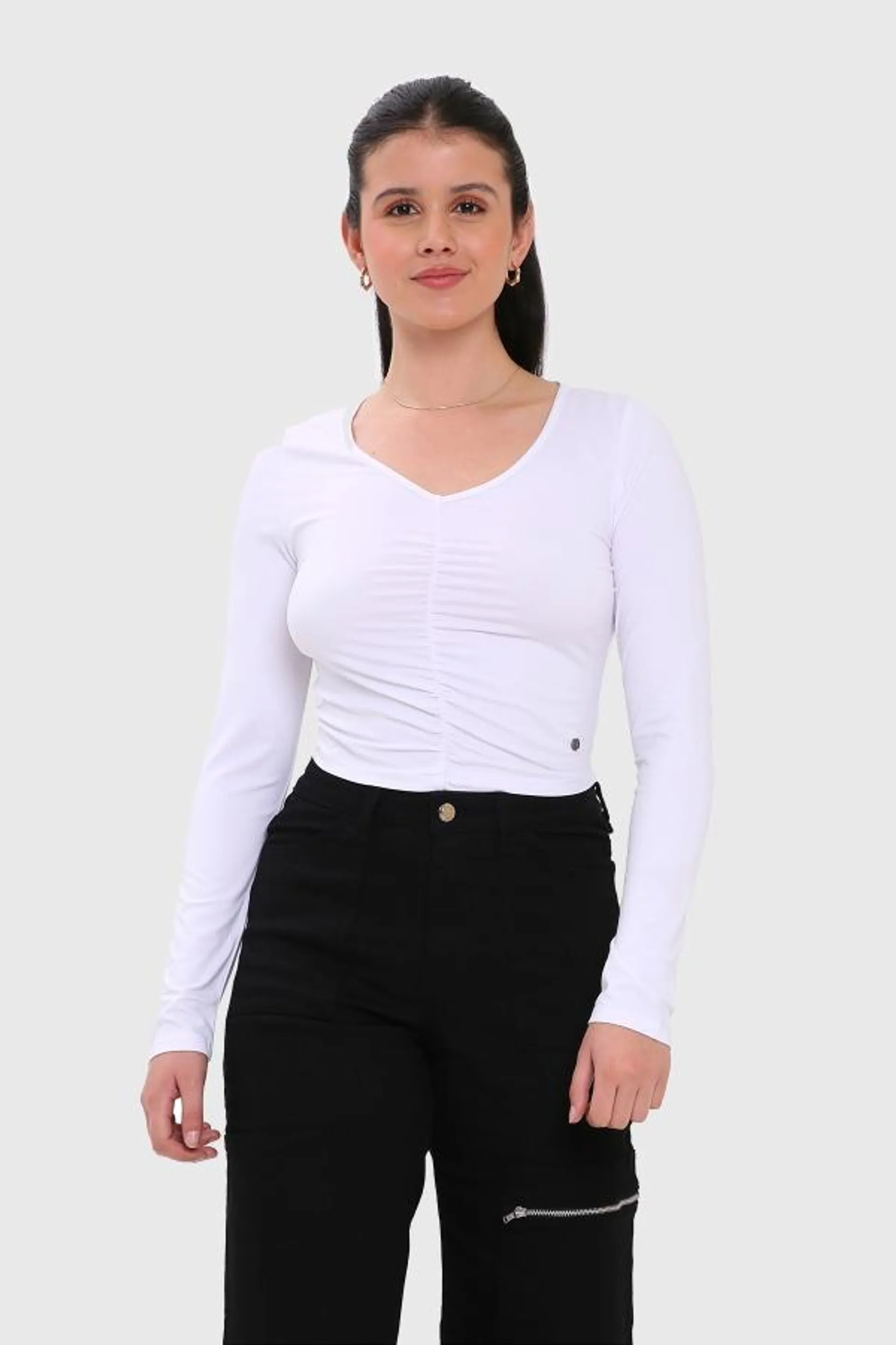 Polera mujer recogido blanco