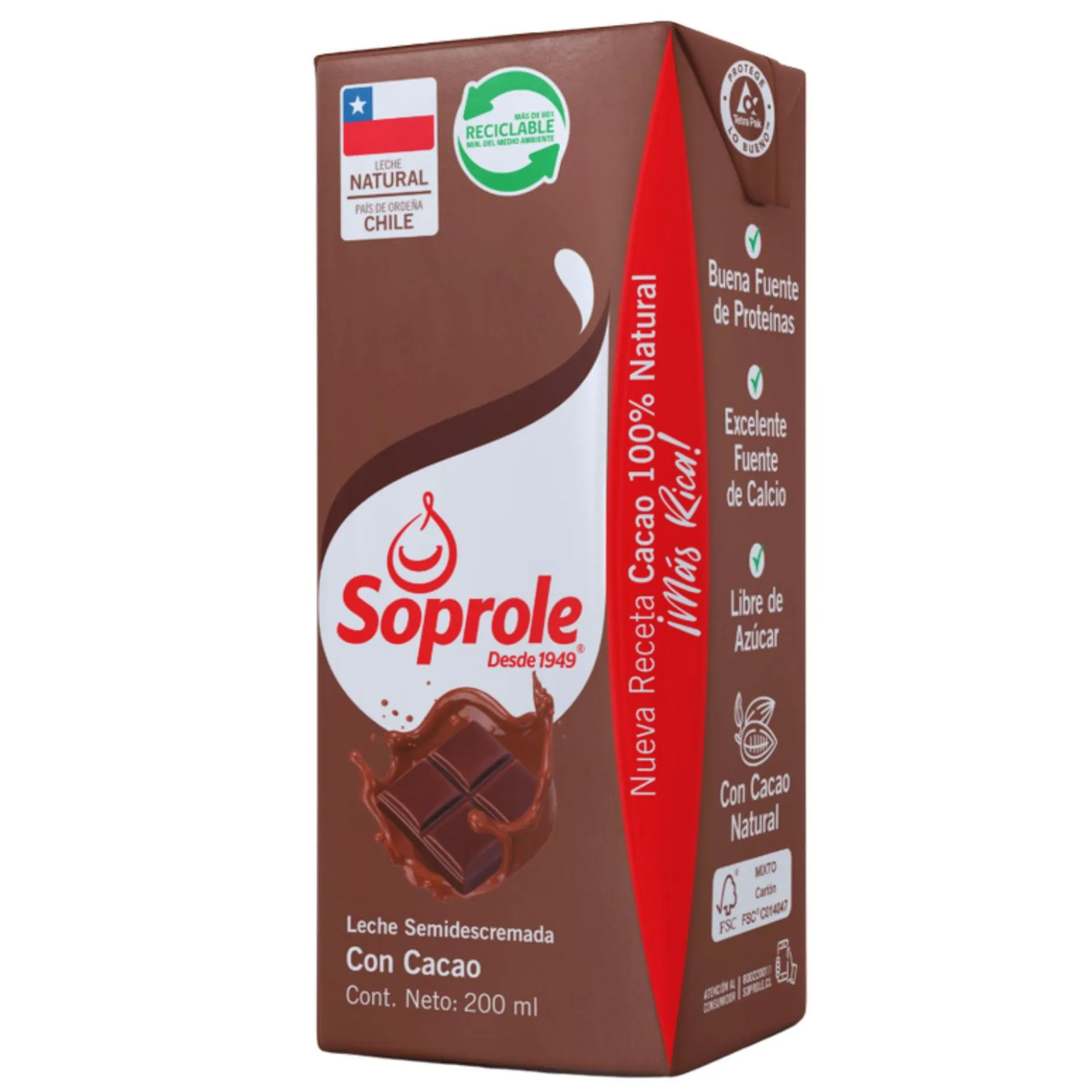 Leche Soprole Semidescremada Chocolate 200 ml