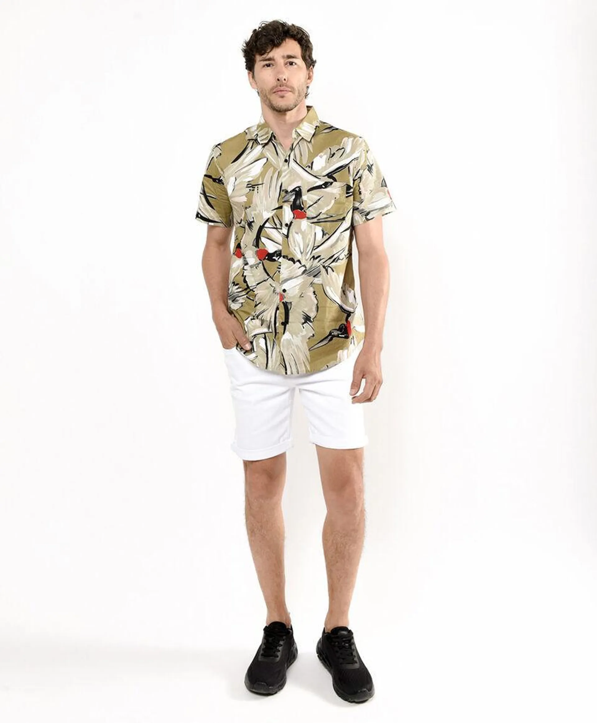 Camisa hombre estampado pájaro