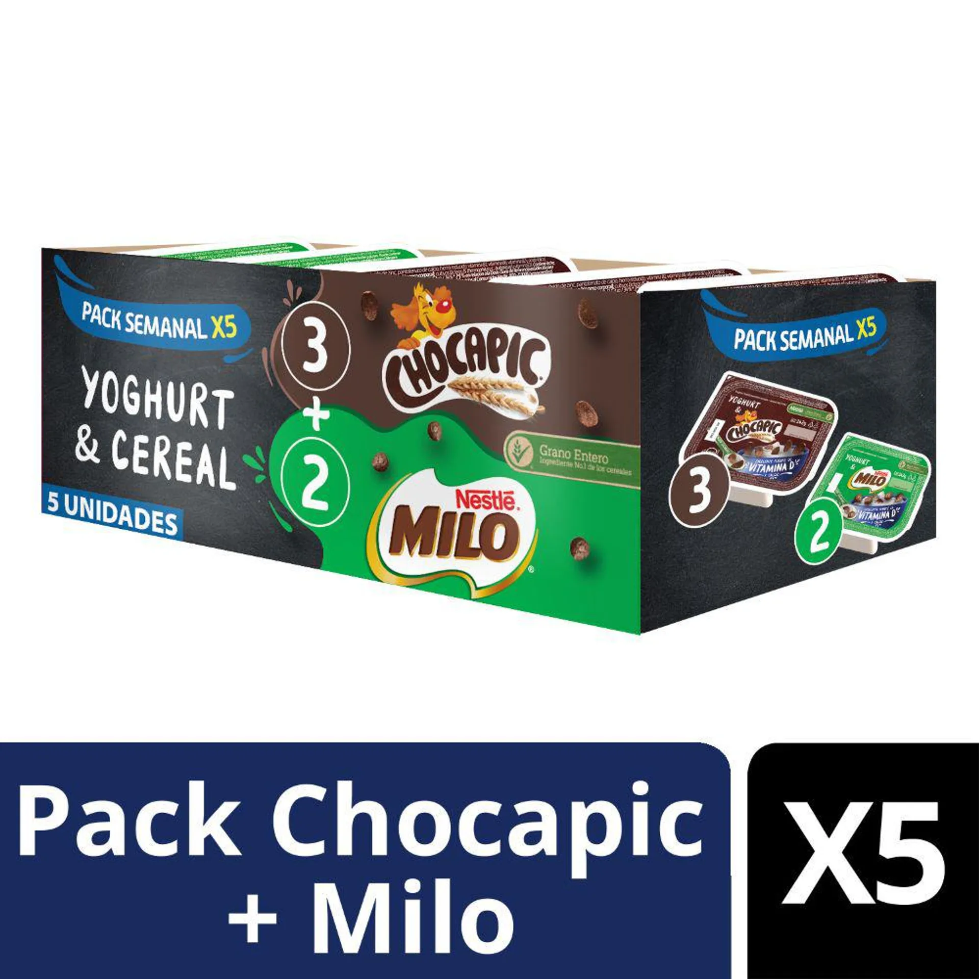 Pack yoghurt+cereal Mix Nestlé chocapic+milo 5 un de 142 g