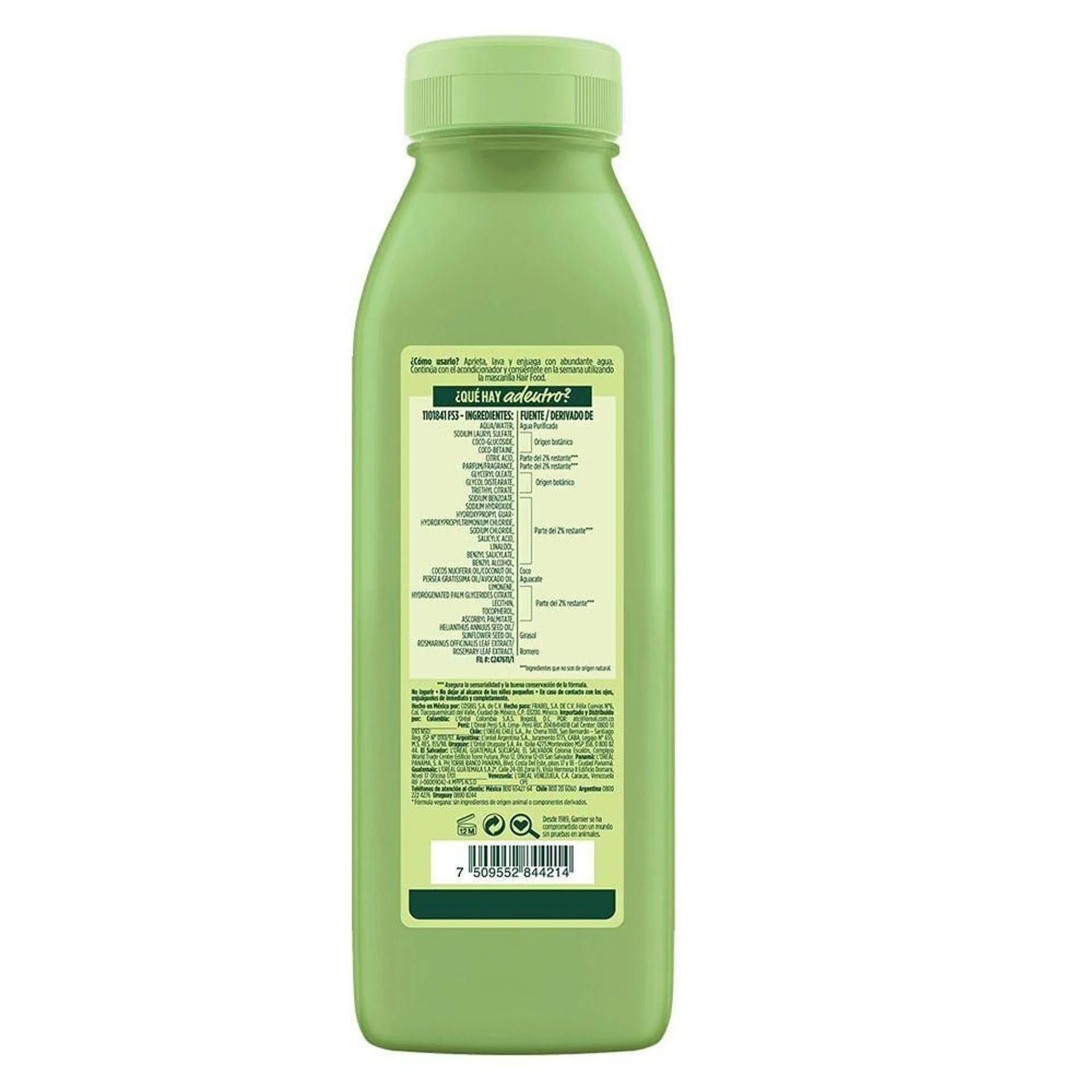 Garnier Hair Food Shampoo Aguacate Nutrición Cabello Seco 300 mL