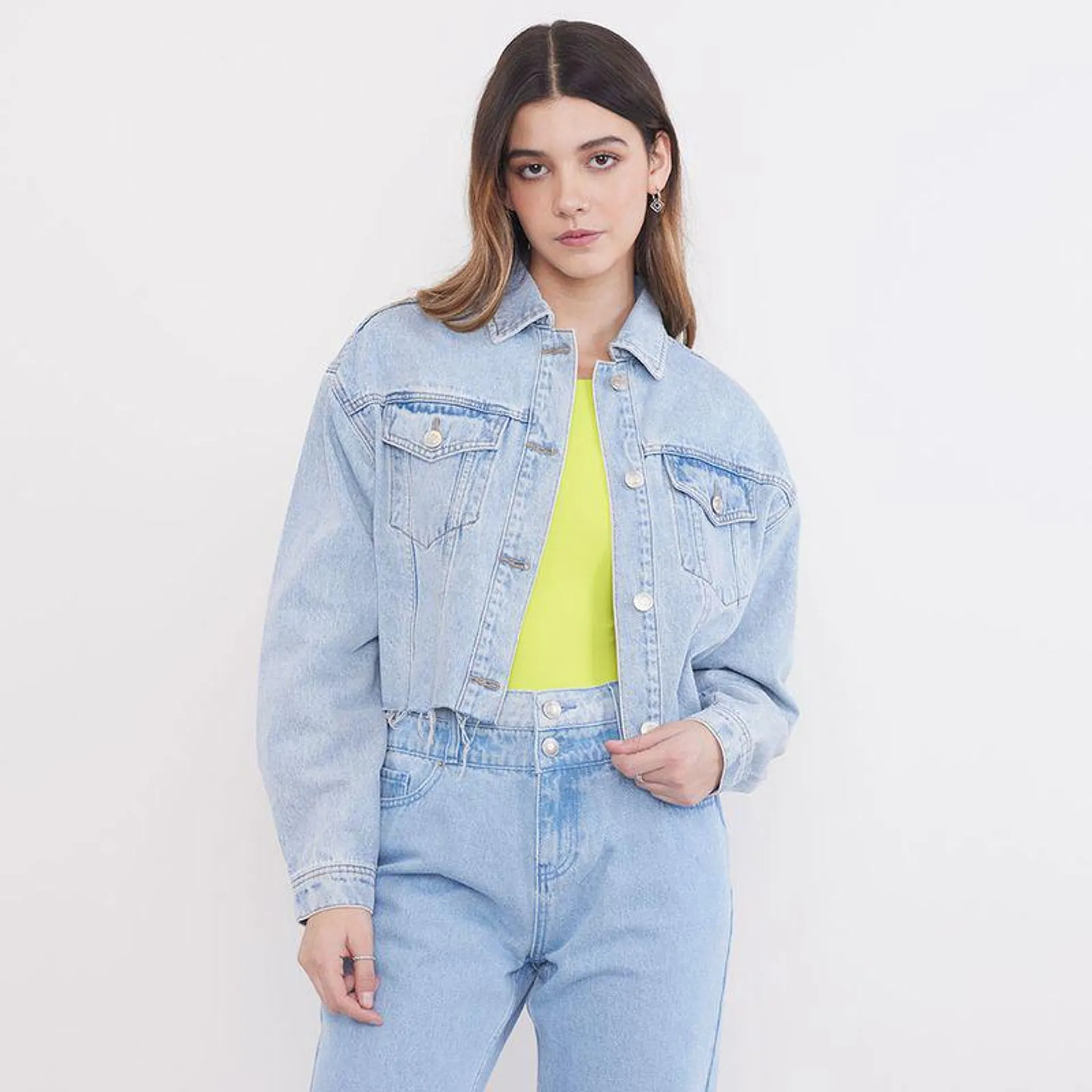 Casaca Mujer Crop Azul Claro