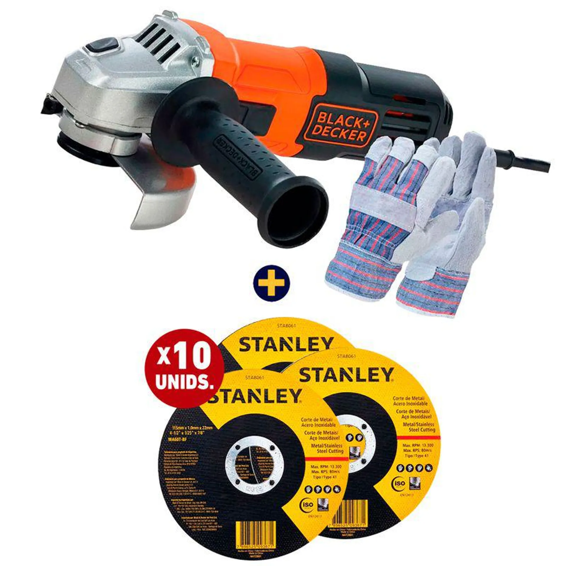 Esmeril Angular 4 1/2" 650W B&D + 10 Discos Stanley