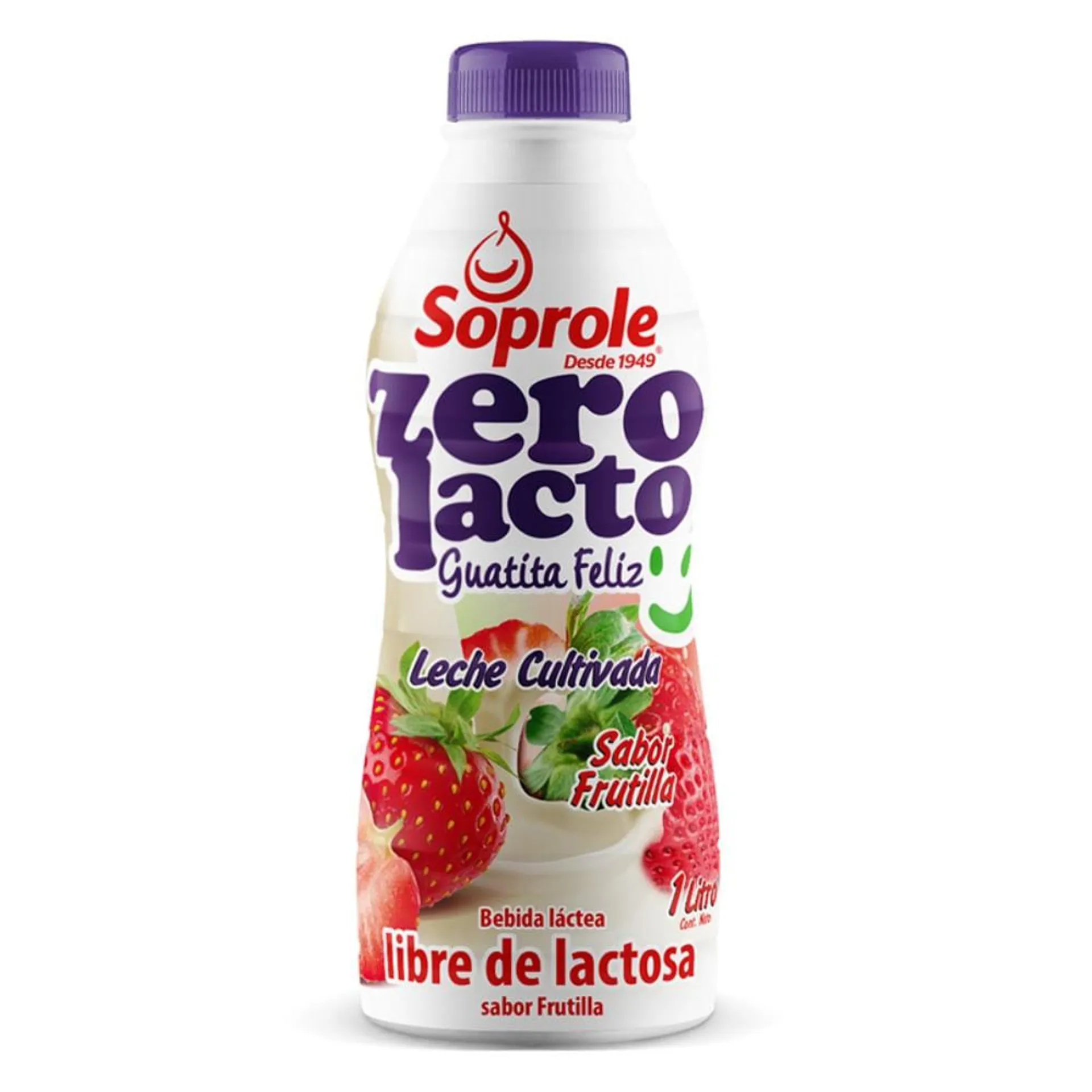 Leche cultivada sin lactosa Soprole Zerolacto sabor frutilla botella 1 L