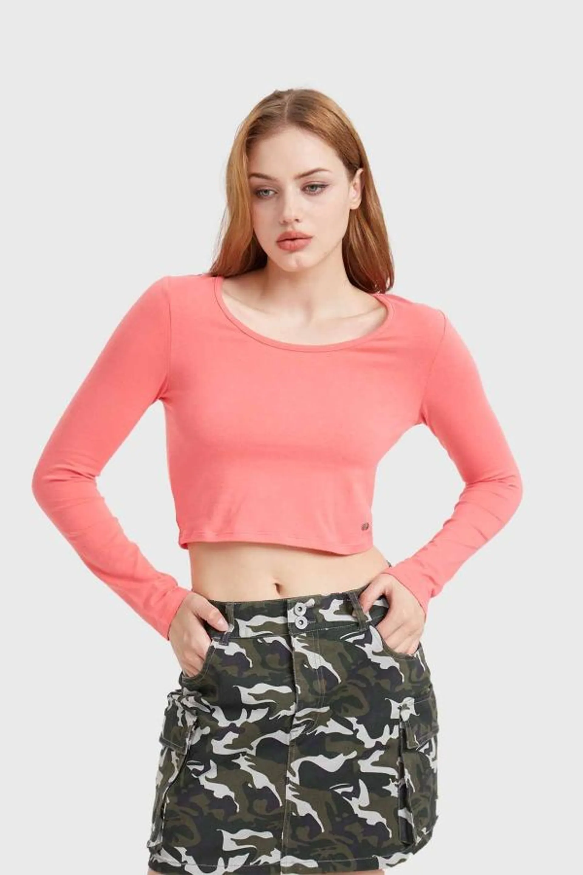 Polera mujer lisa coral