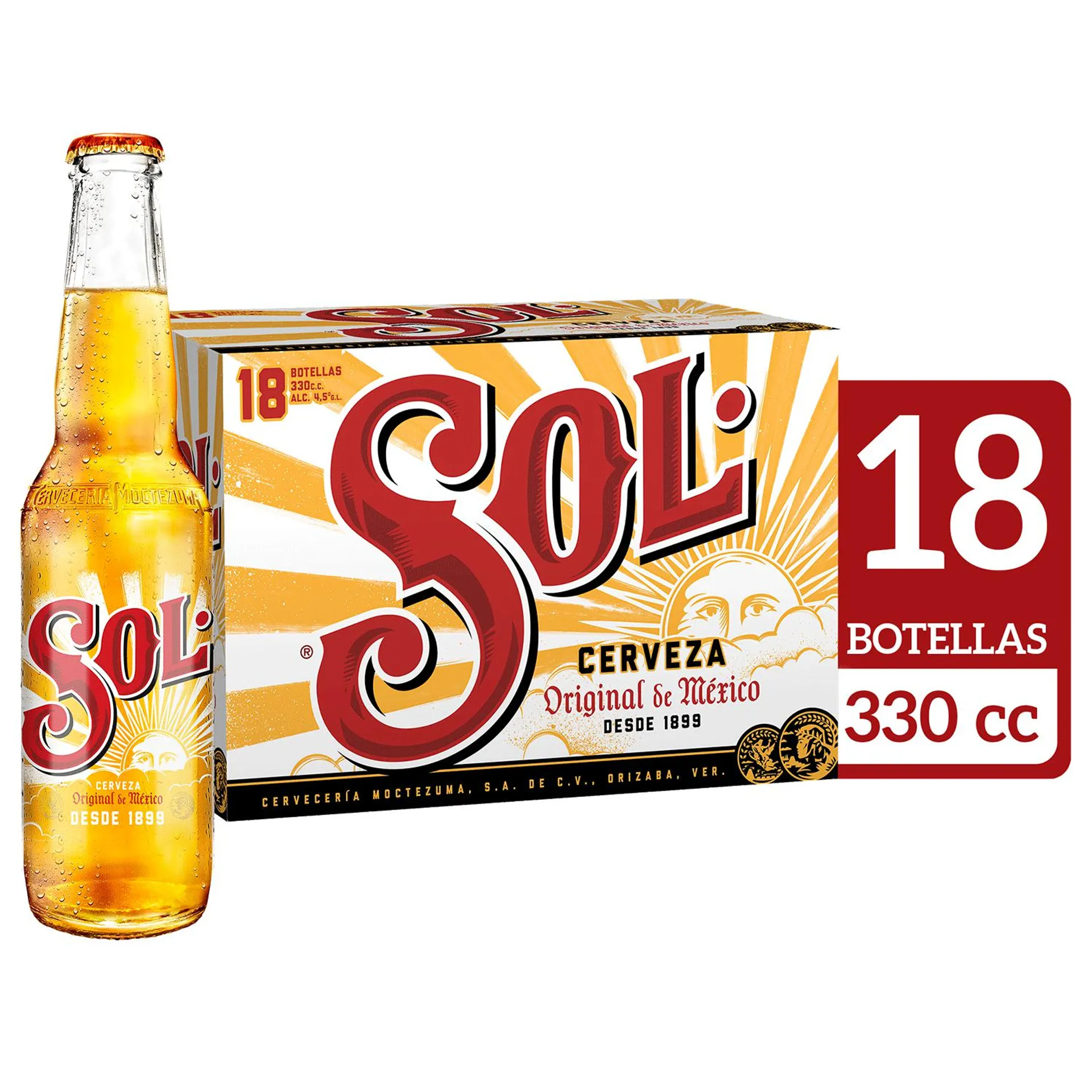 Pack 18 un. Cerveza Sol 330 cc