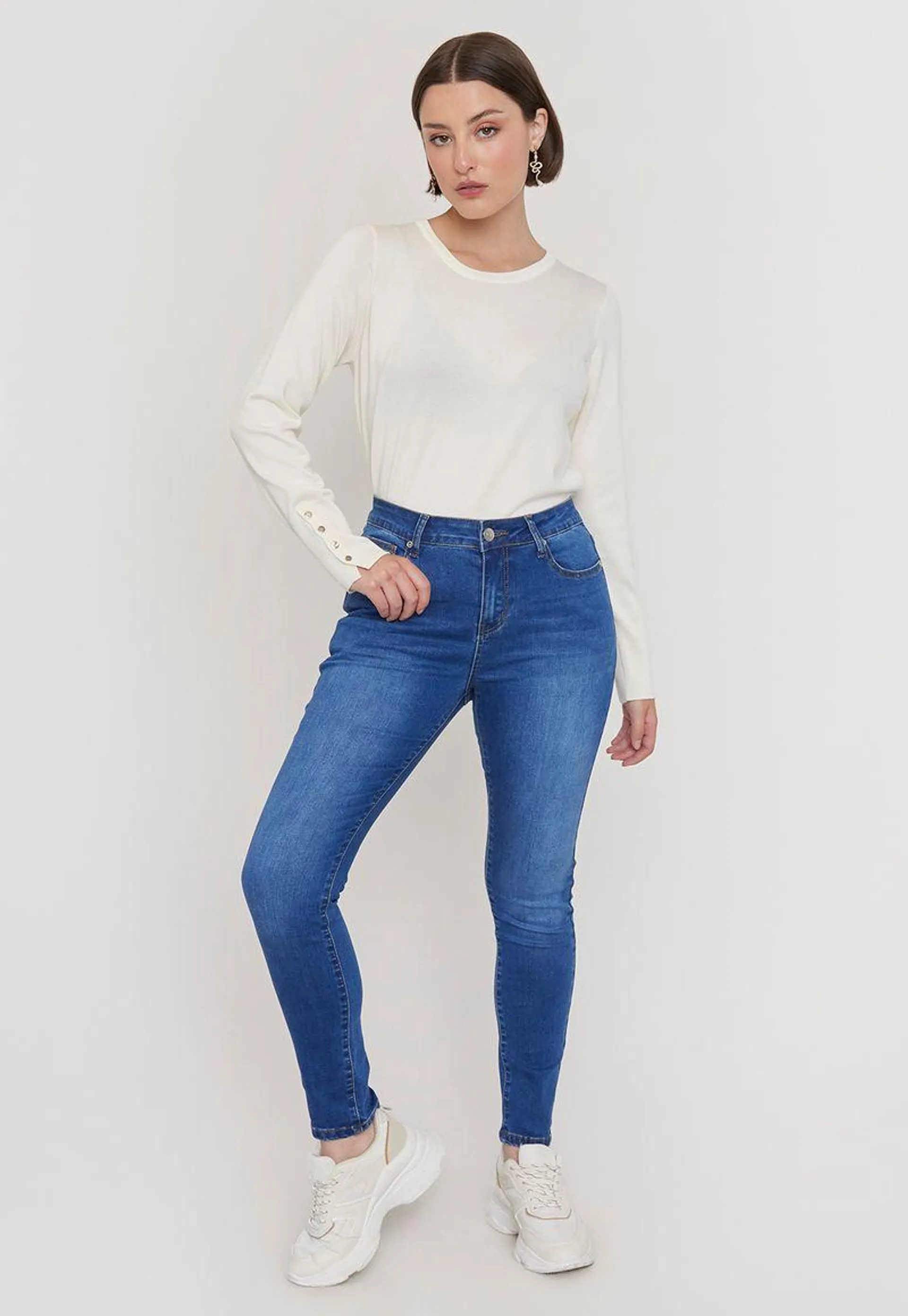 Jeans Mujer Calce Skinny Azul Medio