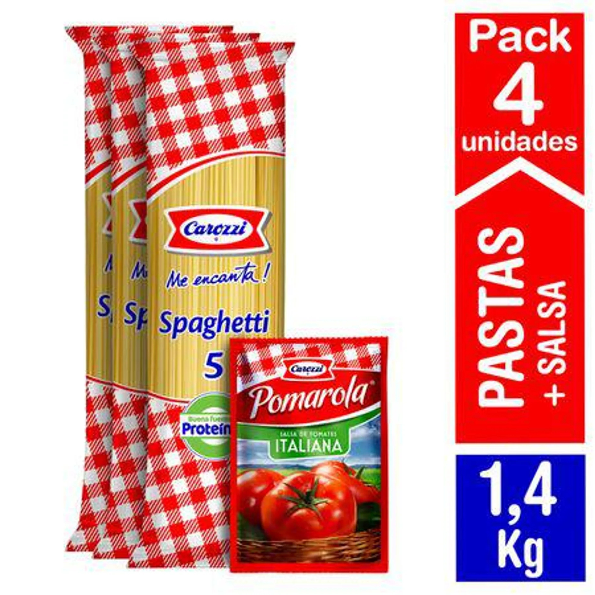 Pack Spaghetti N°5 3 un. 400 g + Salsa de tomate 1 un. 200 g