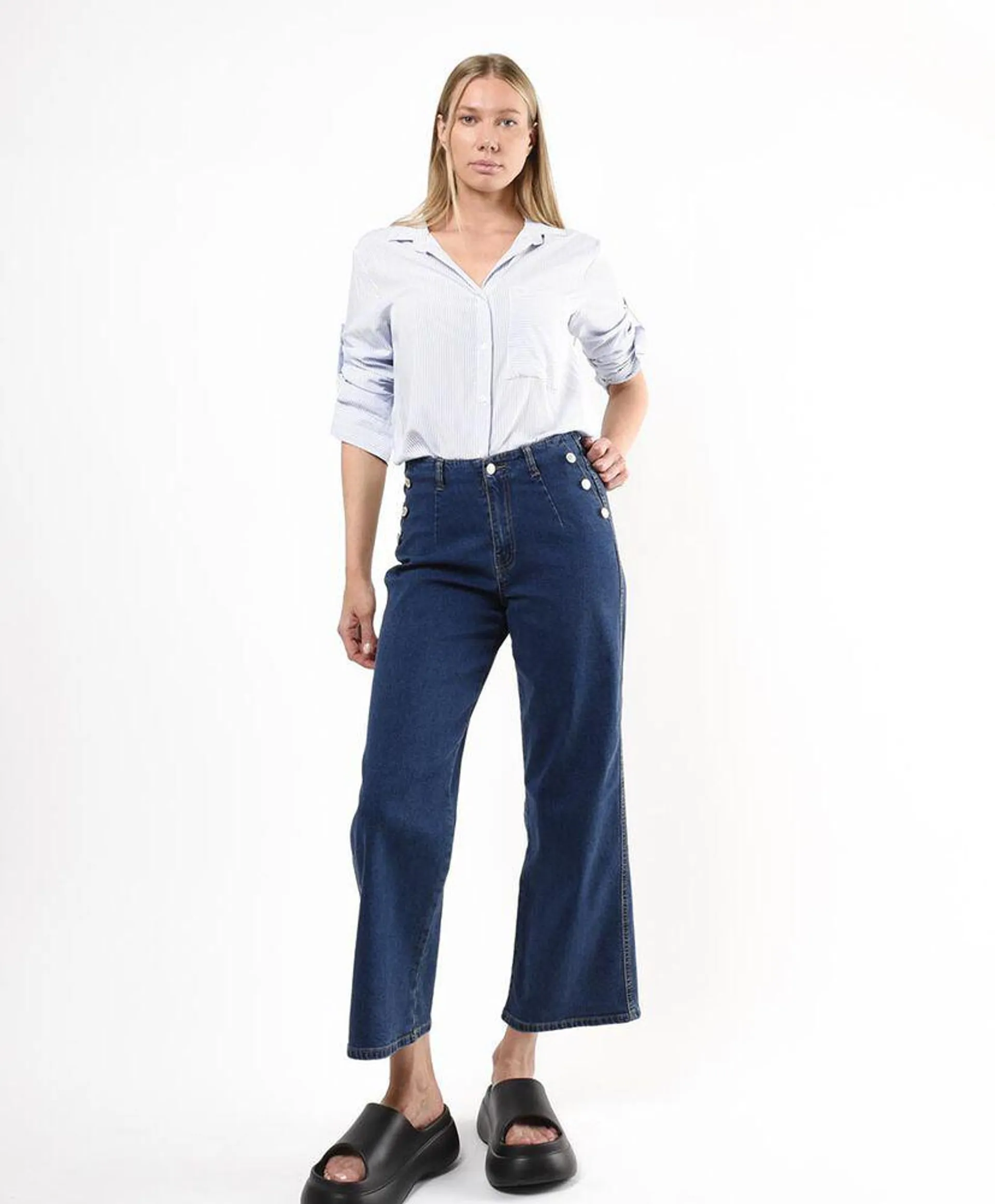 Jeans mujer botones wide