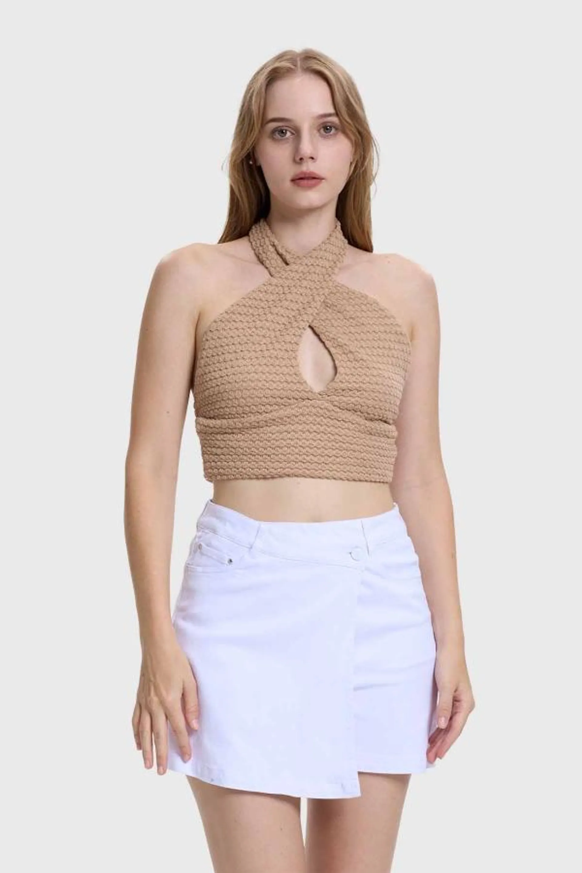 Polera mujer cruzada beige