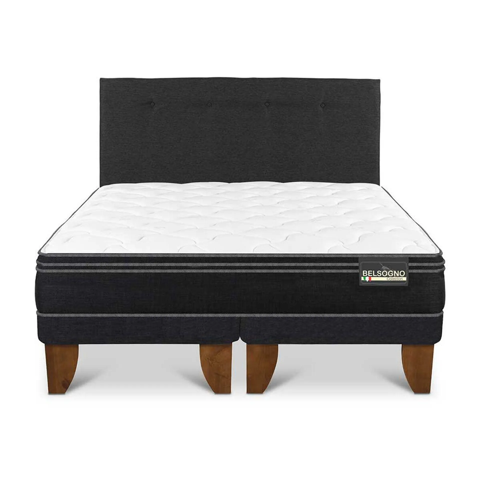 Cama Europea Belsogno Base Dividida 2 Plazas Premium + Respaldo Black