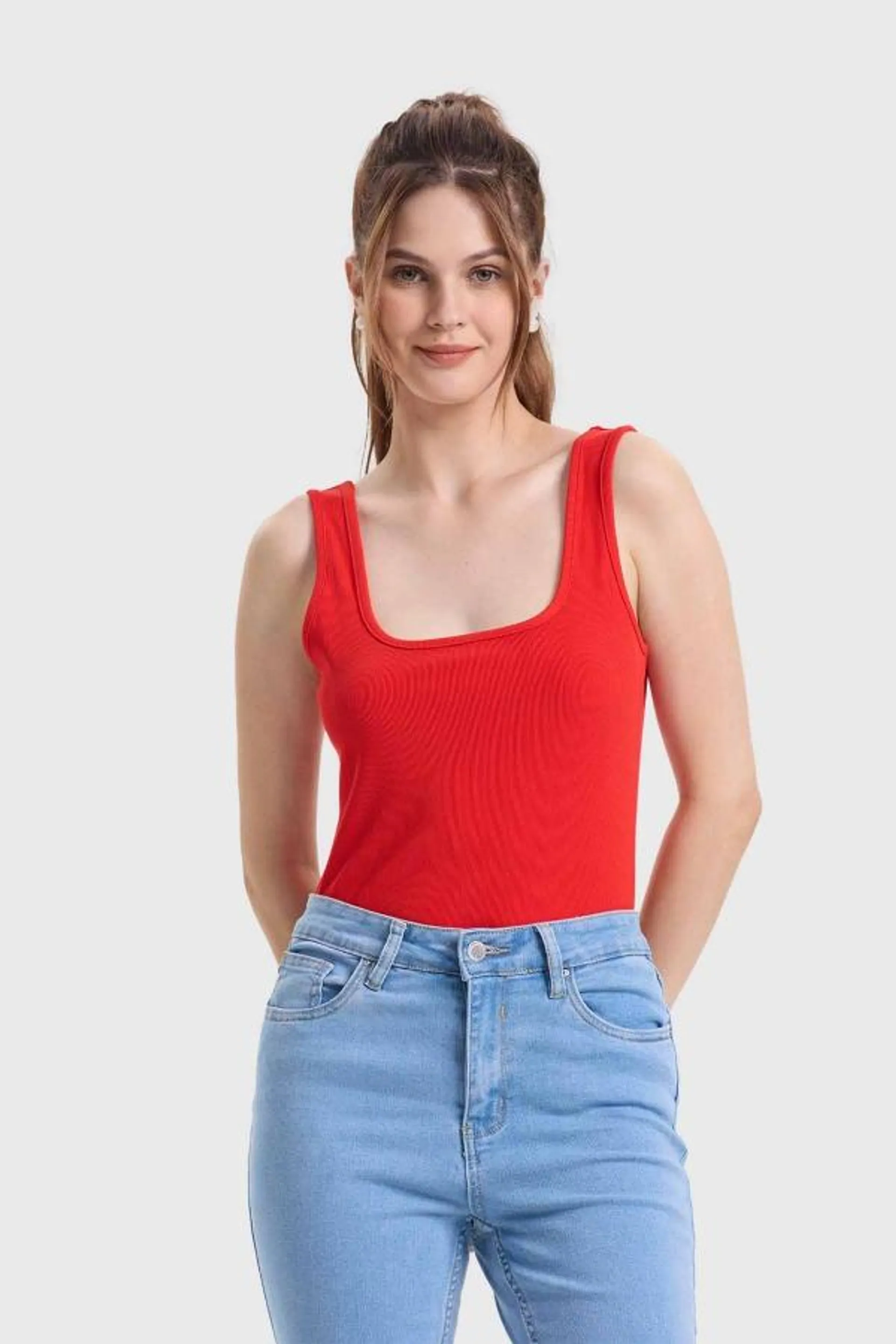 Polera mujer body liso rojo