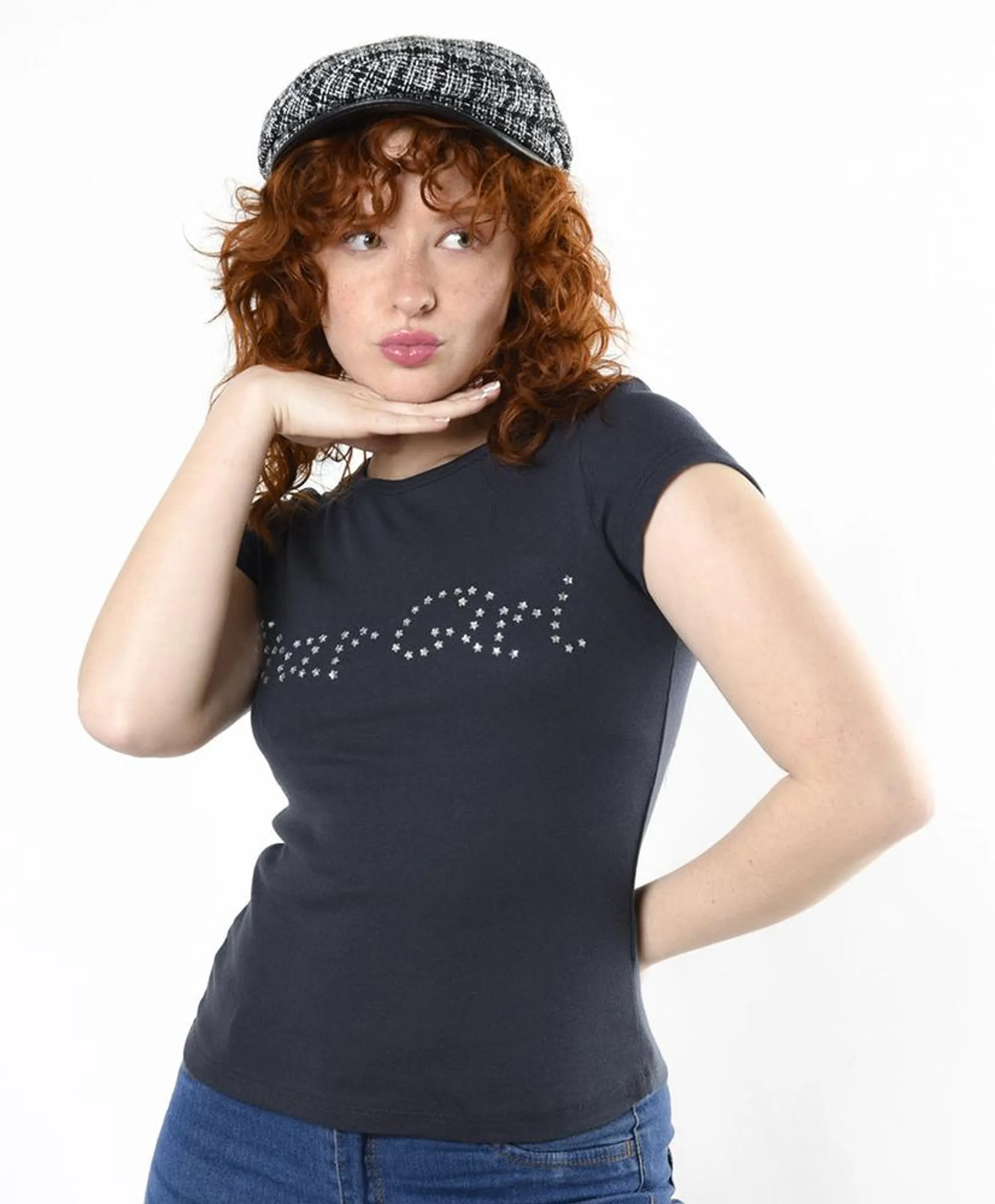 Polera mujer frase brillos estrellas