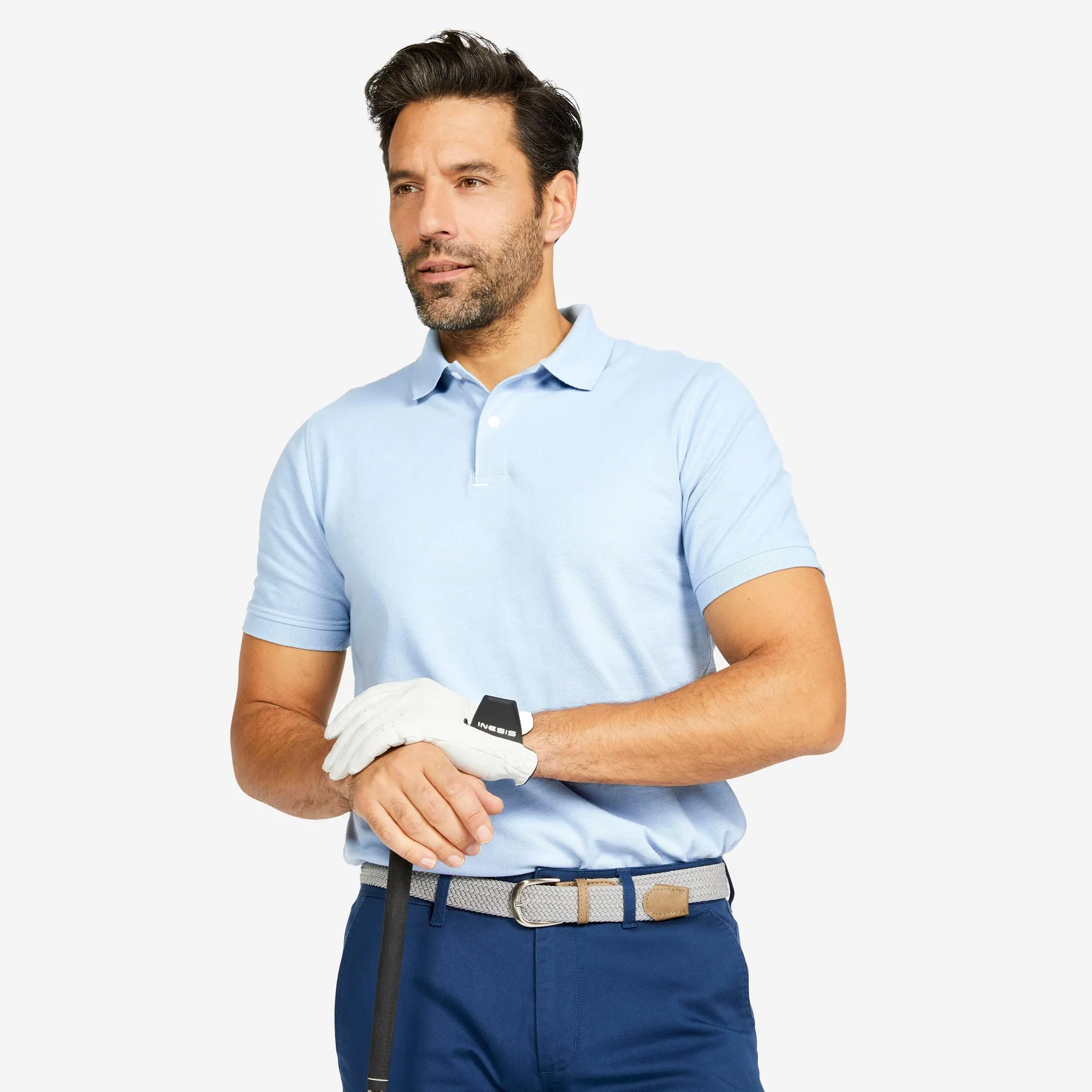 POLERA PIQUÉ GOLF HOMBRE MW500 ALGODÓN MANGA CORTA AZUL CIELO